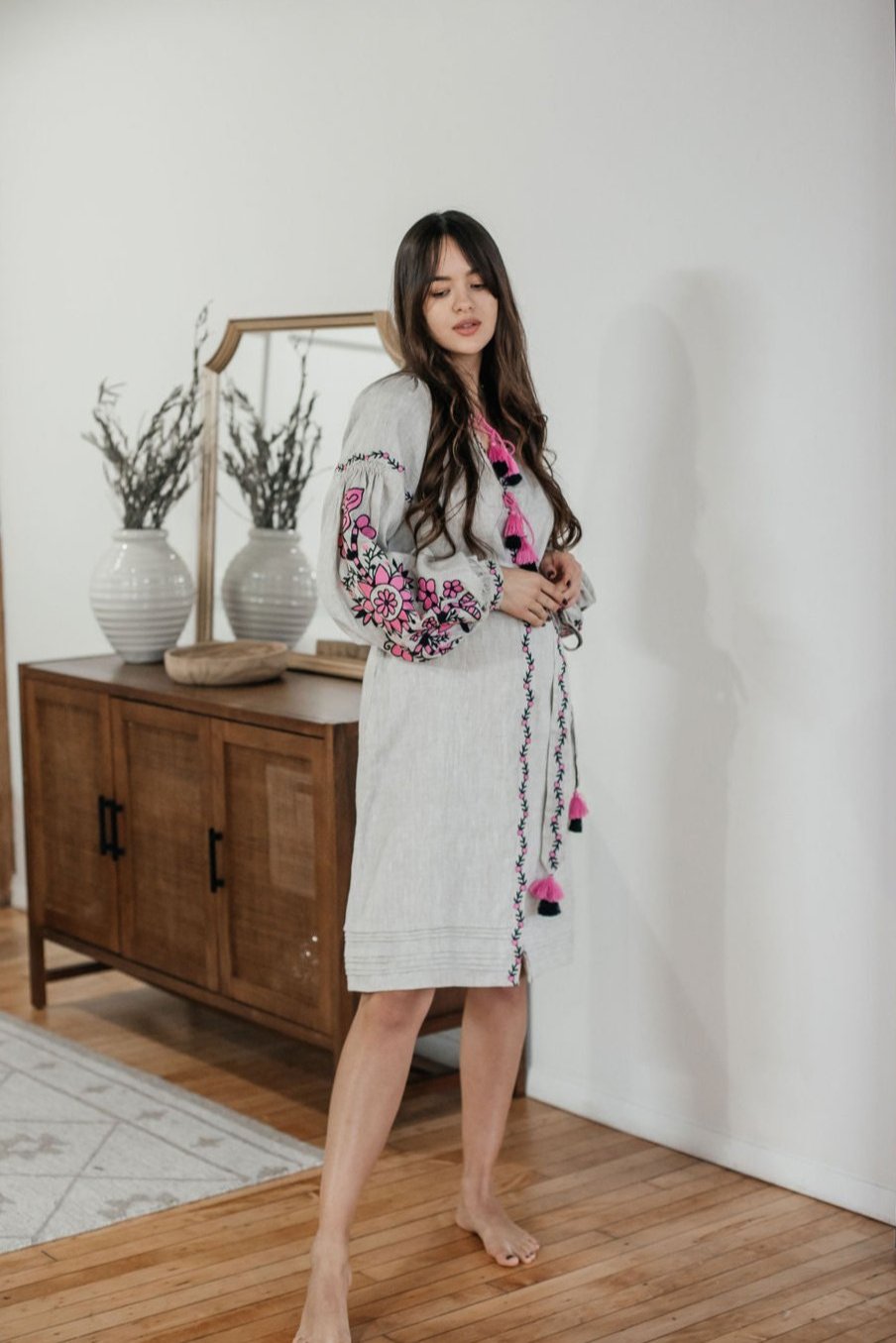 Annabo Sunflower Natural Grey Midi Dress