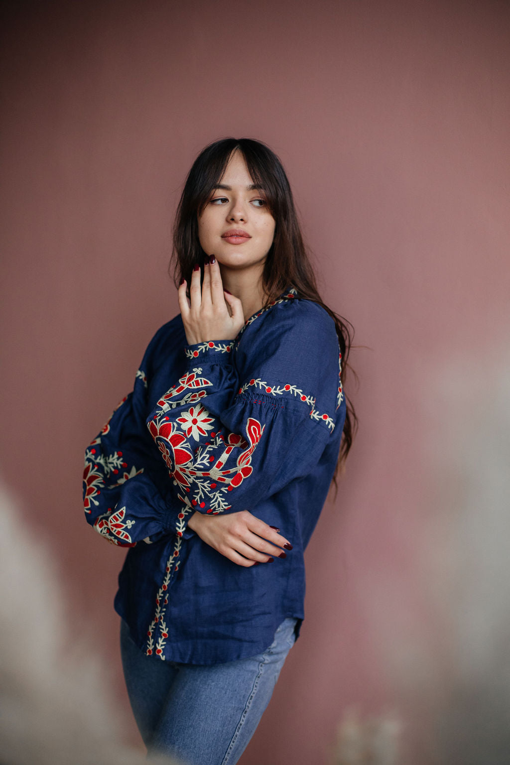 Annabo Sunflower Navy Blue Blouse