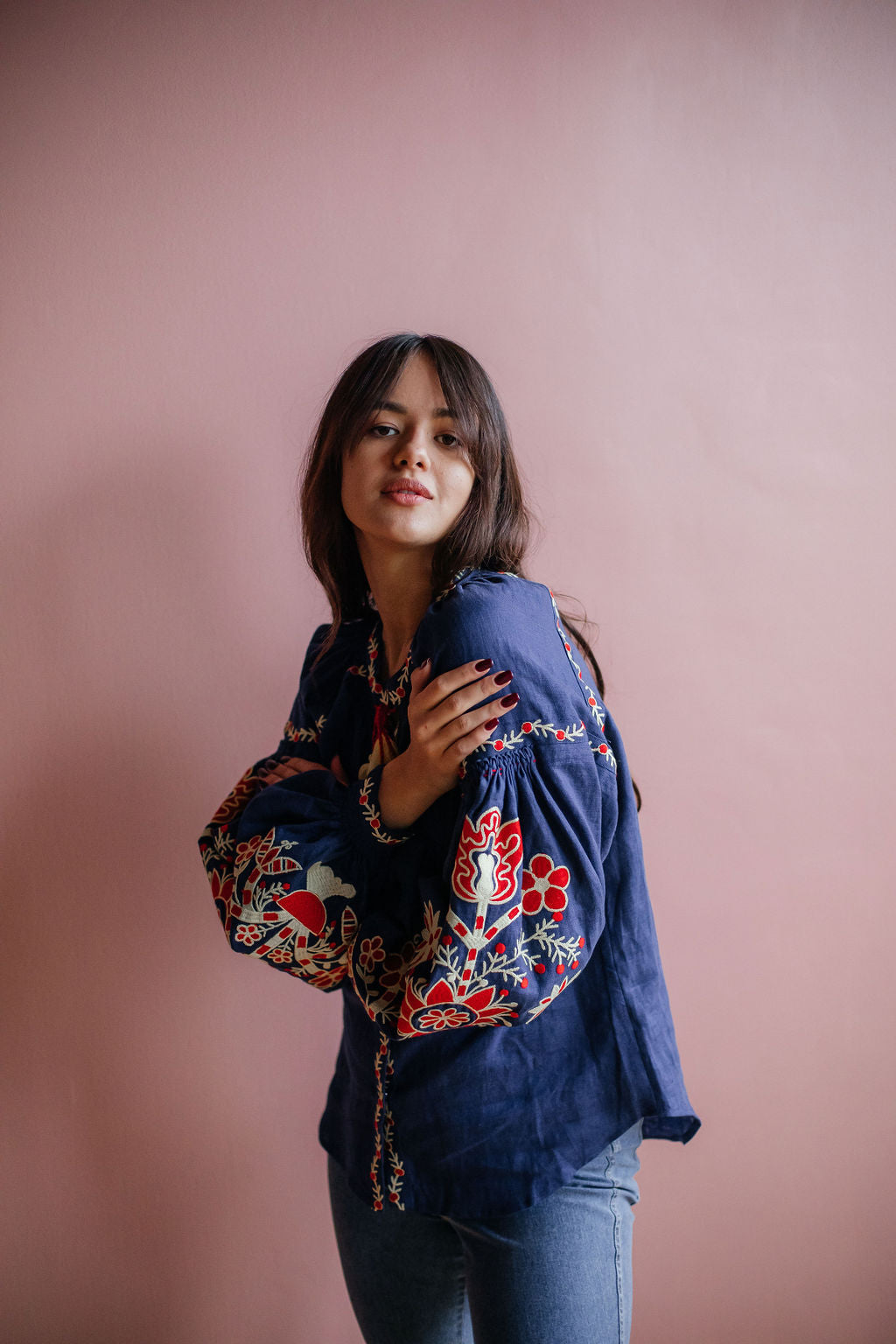 Annabo Sunflower Navy Blue Blouse