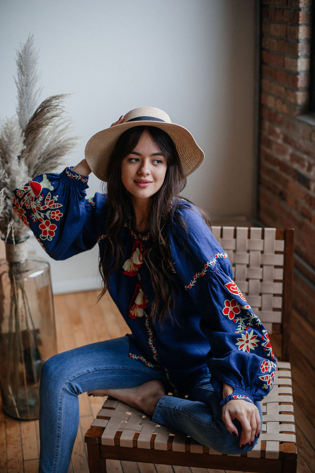 Annabo Sunflower Navy Blue Blouse