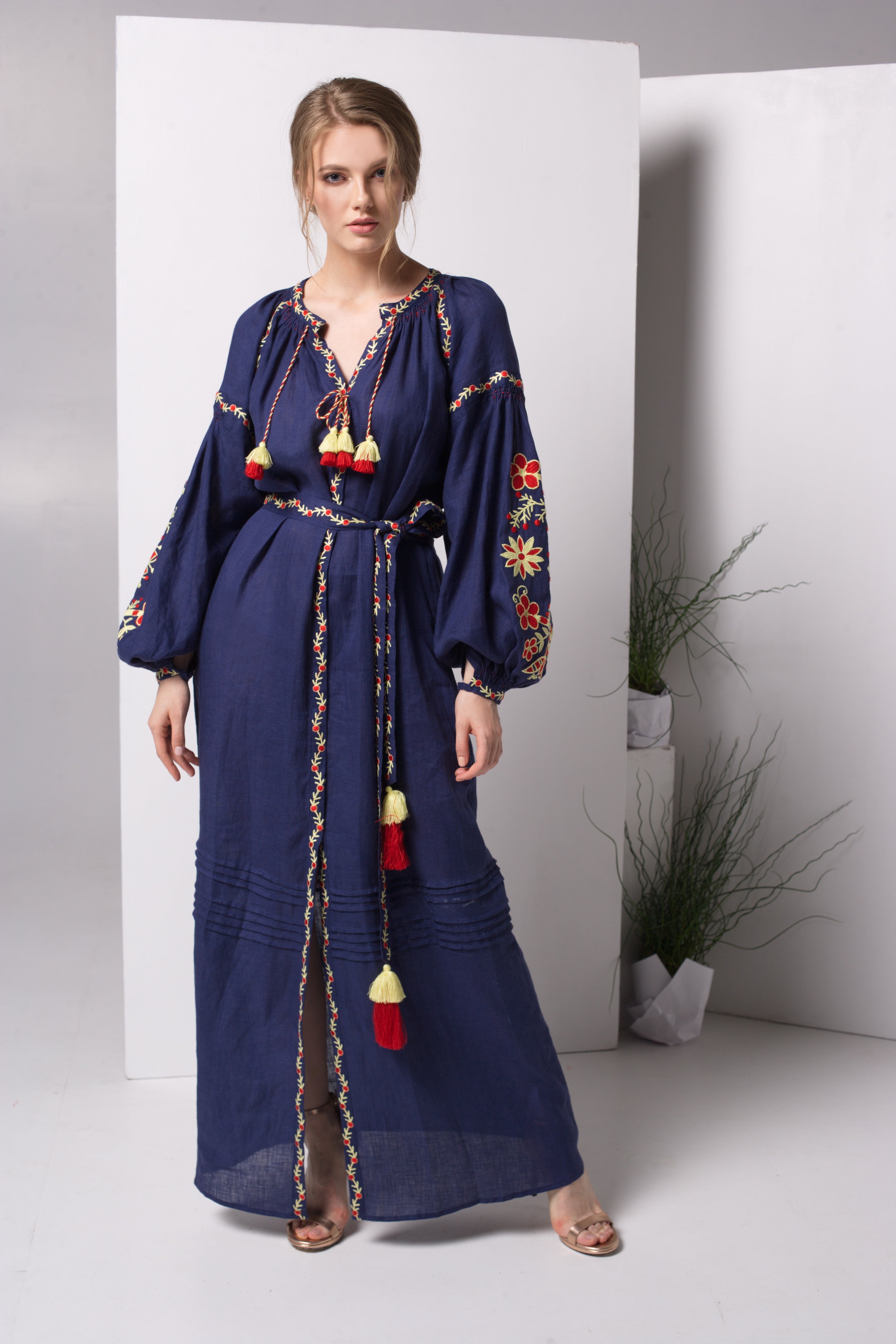 Annabo Sunflower Navy Blue Maxi Dress