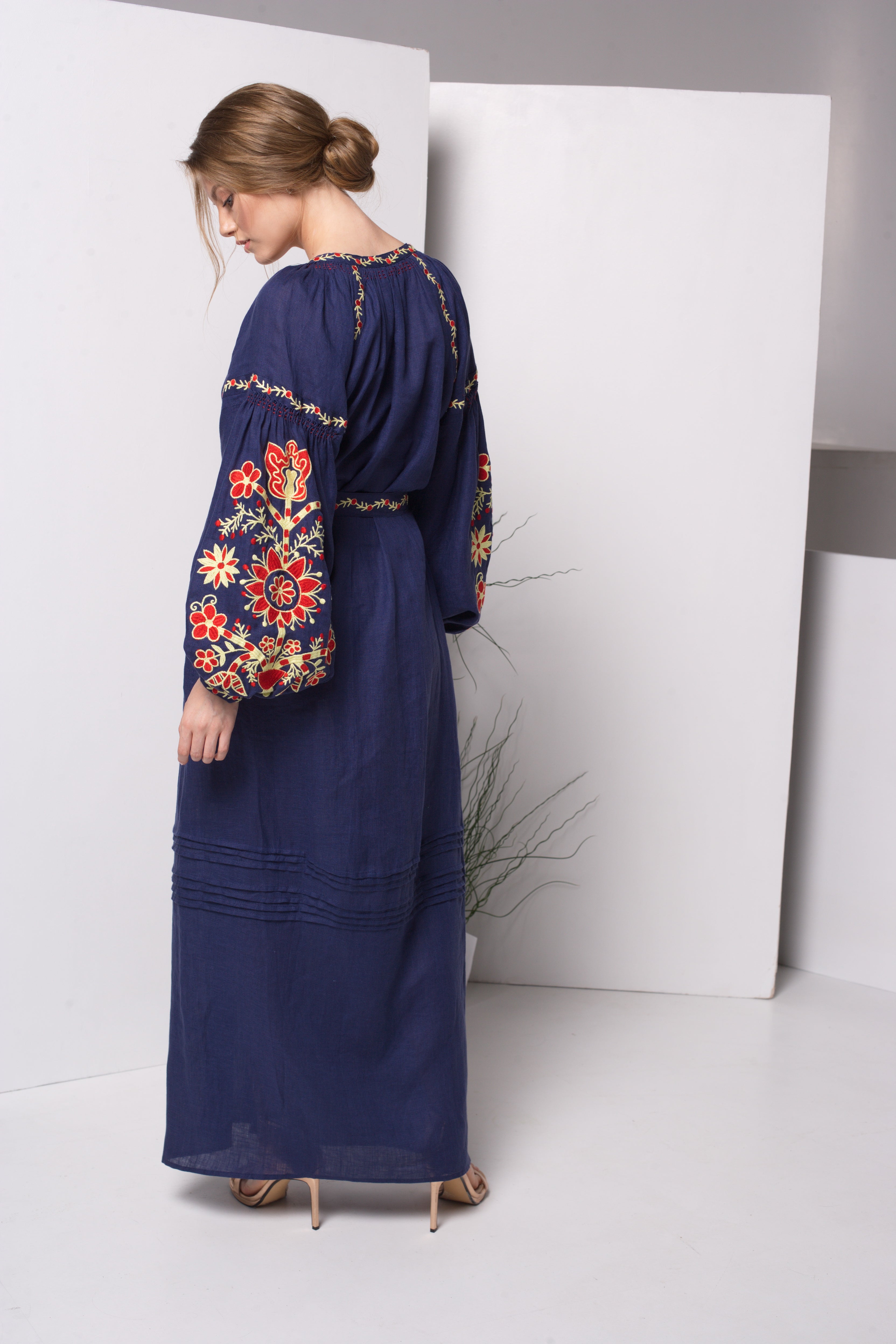 Annabo Sunflower Navy Blue Maxi Dress