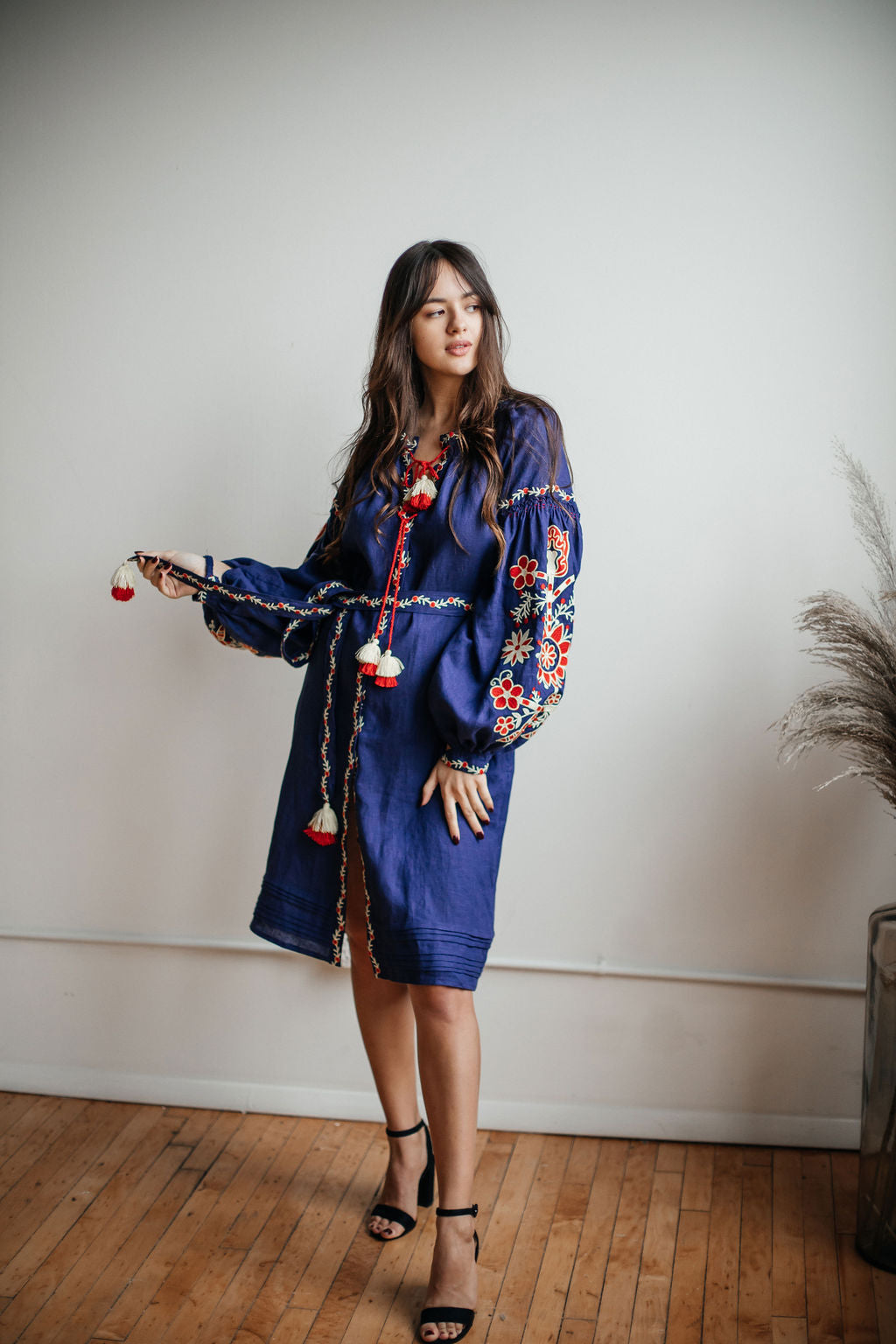 Annabo Sunflower Navy Blue Midi Dress