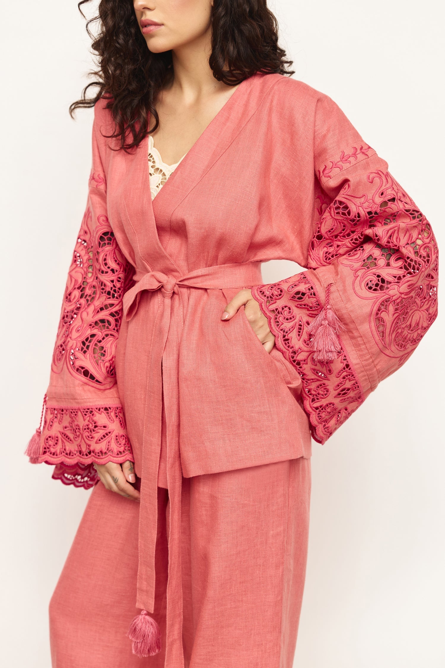 Annabo "Versailles Echo" Blouse Kimono Coral