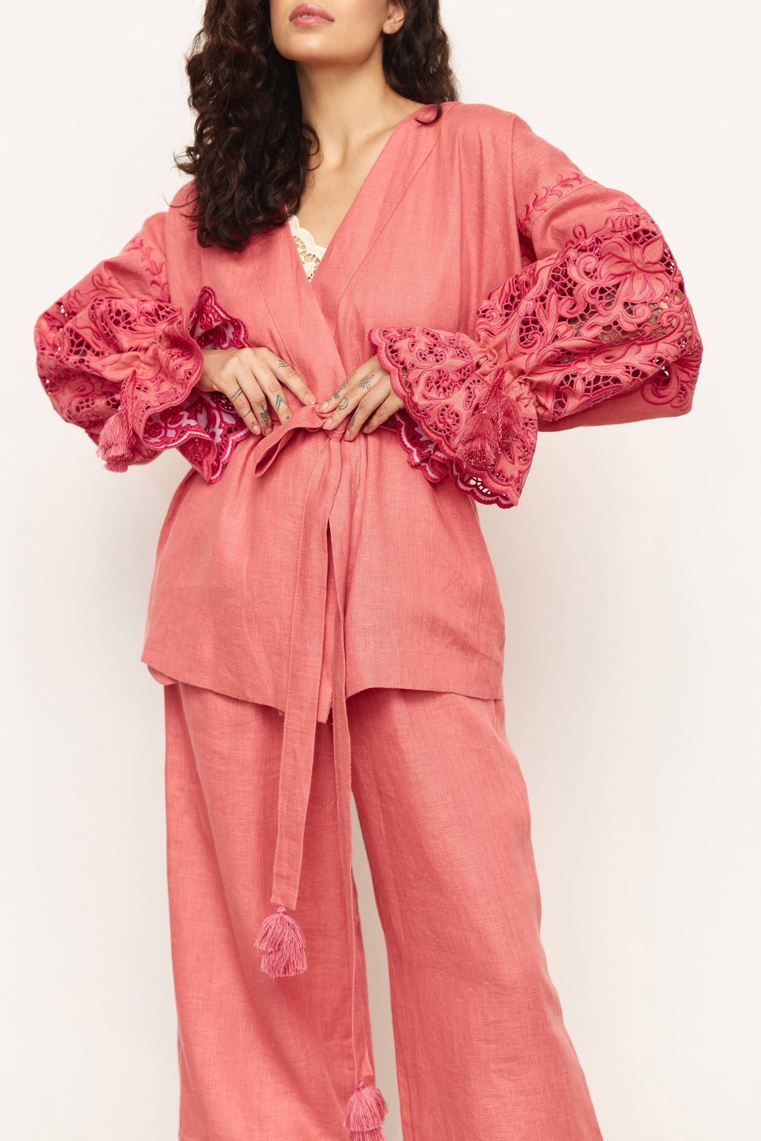 Annabo "Versailles Echo" Blouse Kimono Coral