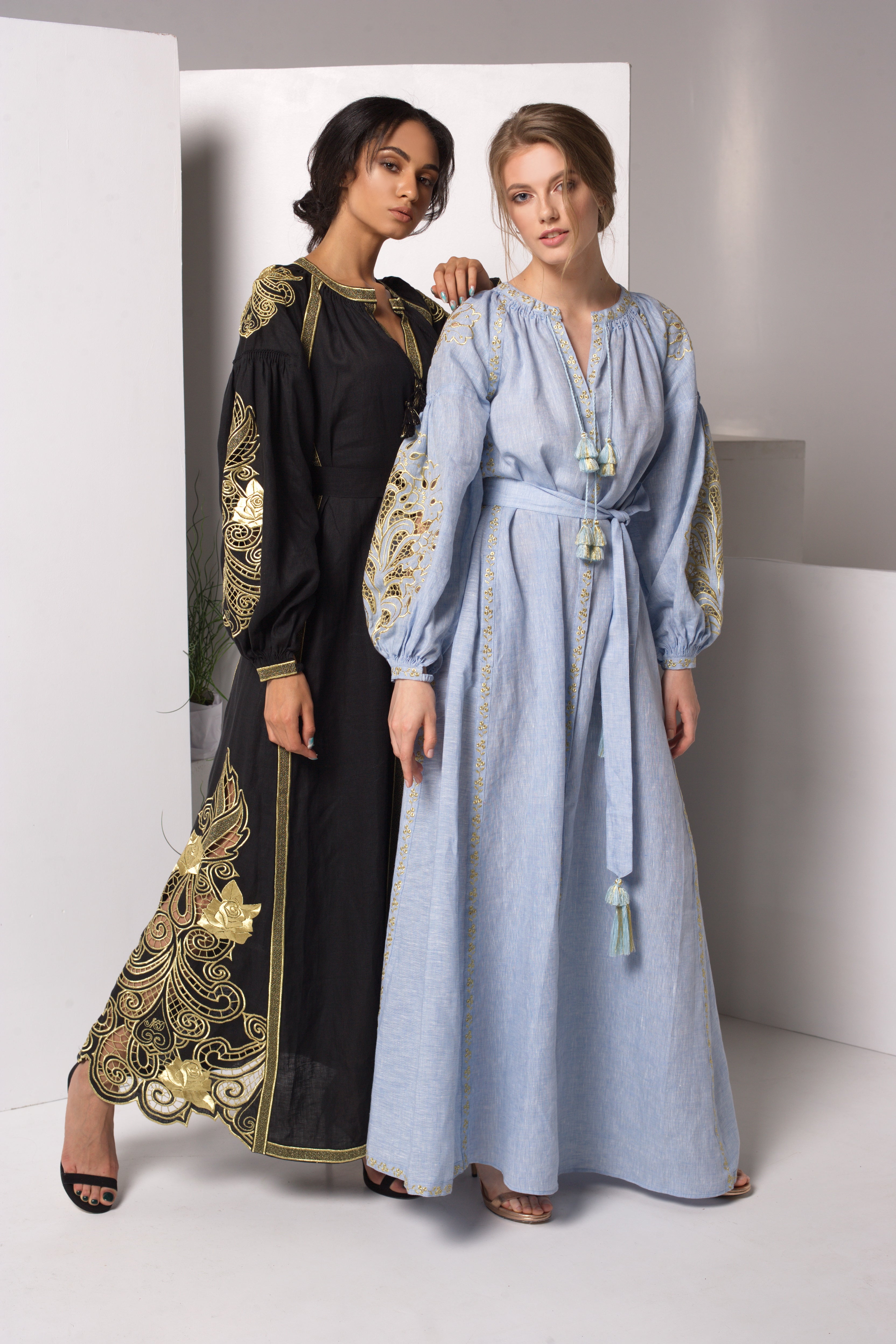 Annabo Golden Rose Richelieu Black Maxi Dress