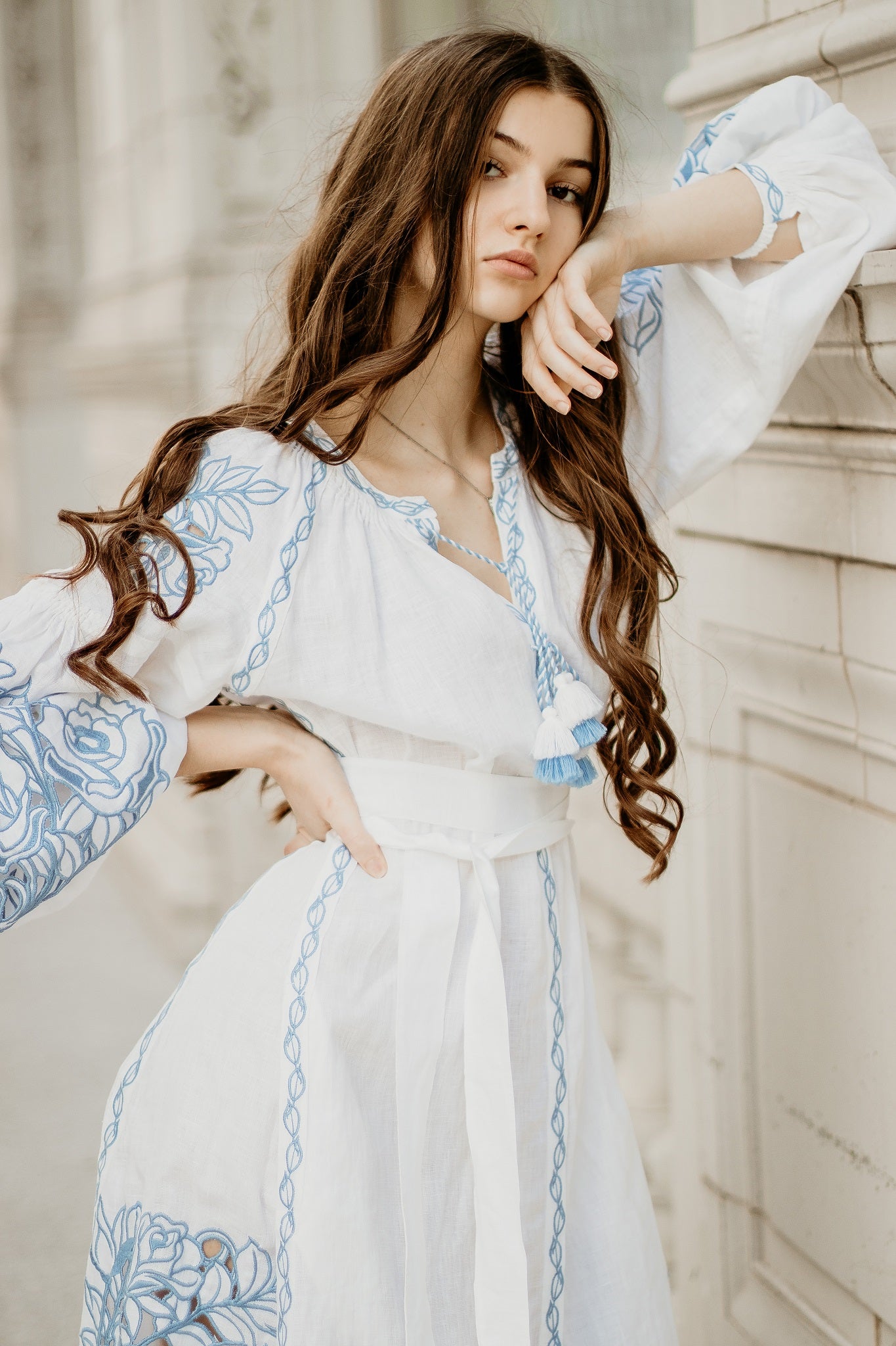 Annabo Grono Richelieu White Midi Dress