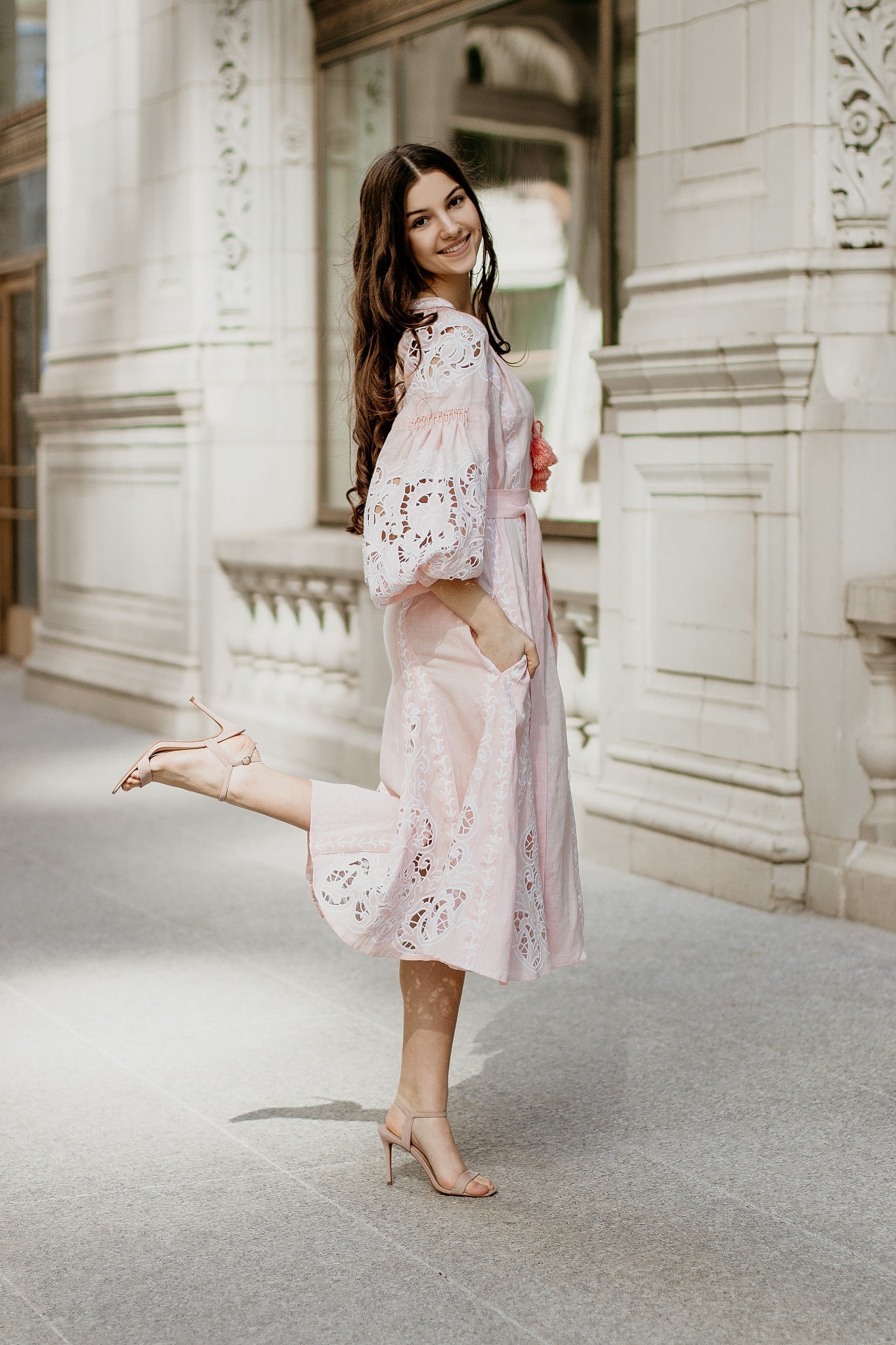 Annabo Lily Richelieu Powder Pink Midi Dress