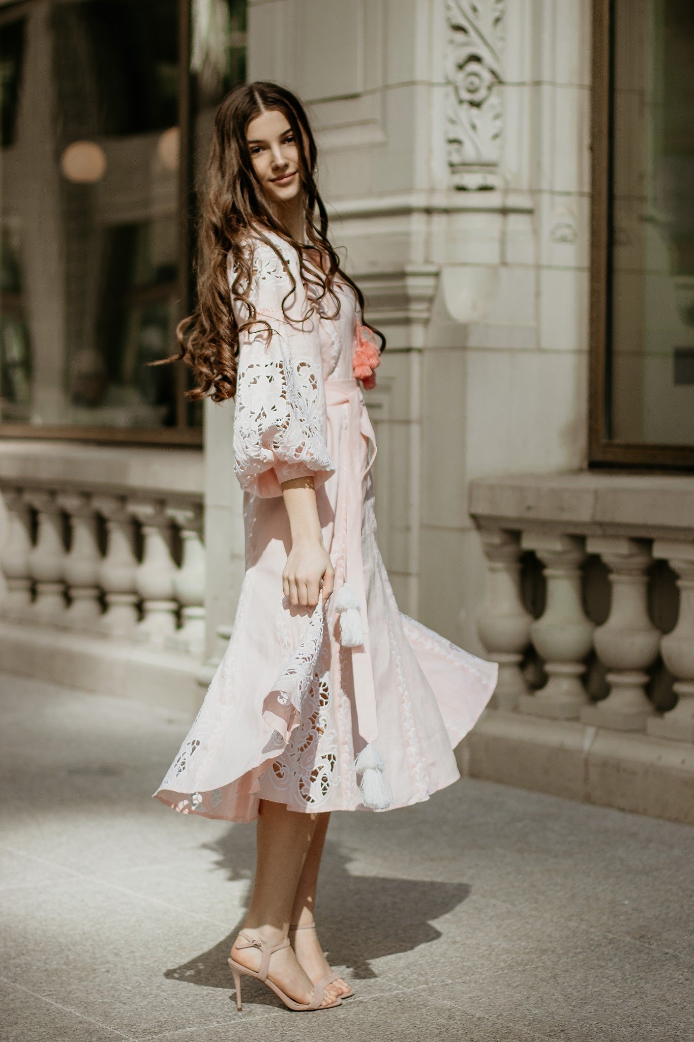 Annabo Lily Richelieu Powder Pink Midi Dress