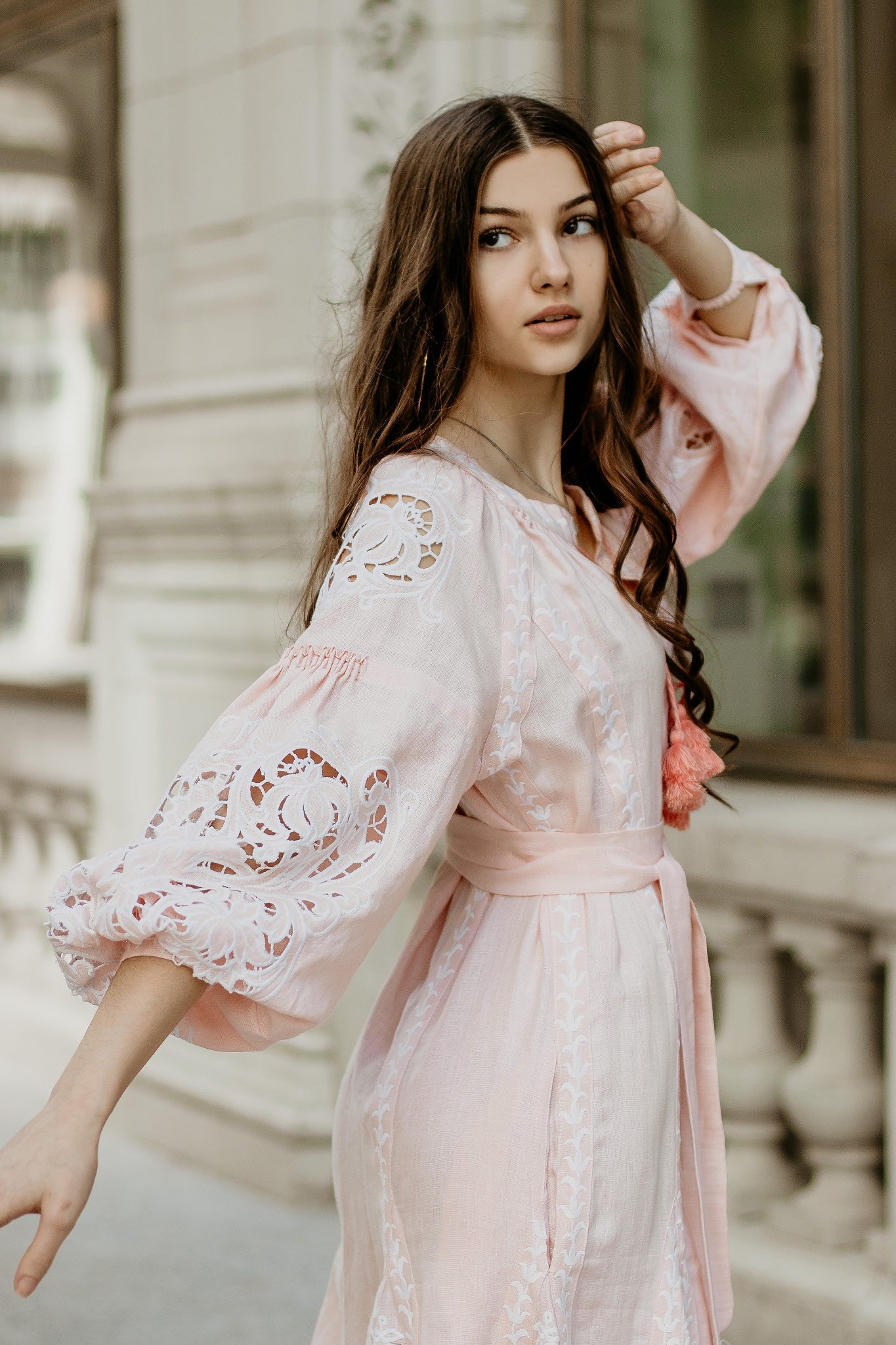 Annabo Lily Richelieu Powder Pink Midi Dress