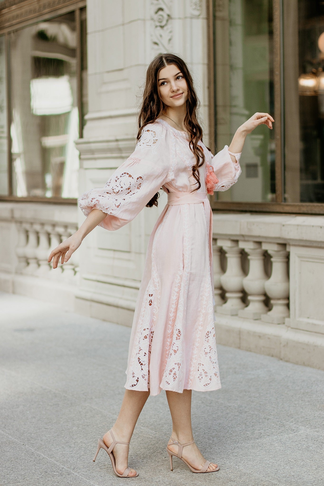 Annabo Lily Richelieu Powder Pink Midi Dress