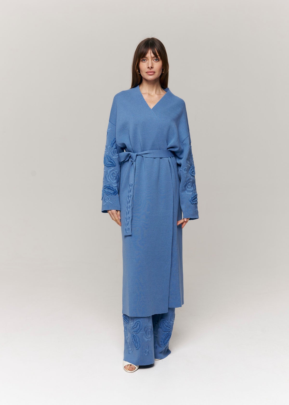 Blue Rose Merino Wool Knitted Wide-Leg Pants