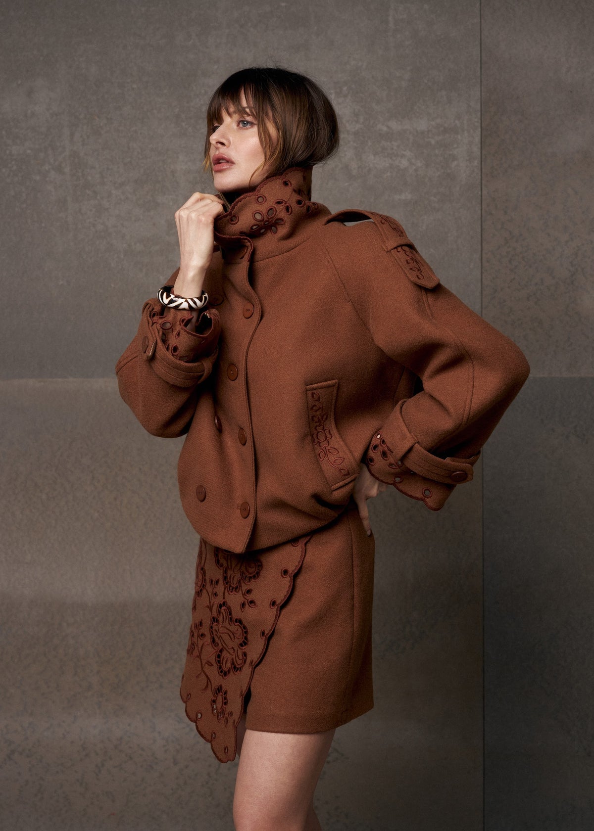 Desert Bloom Eyelet Cropped Wool Jacket