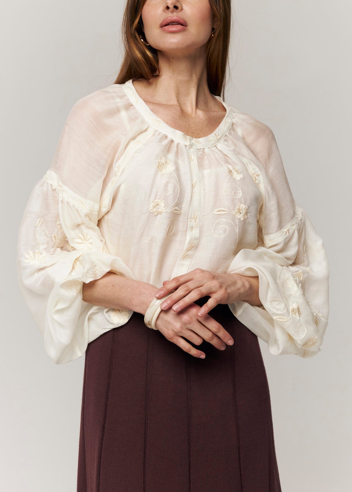 Etherea Silk-Blend Embroidered Blouse – White