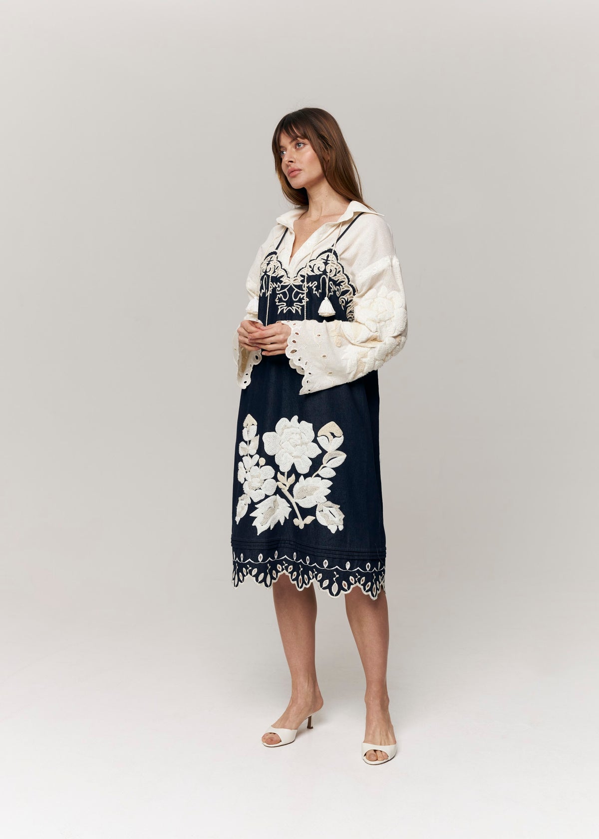 Amber Rose Embroidered Denim Midi Sundress