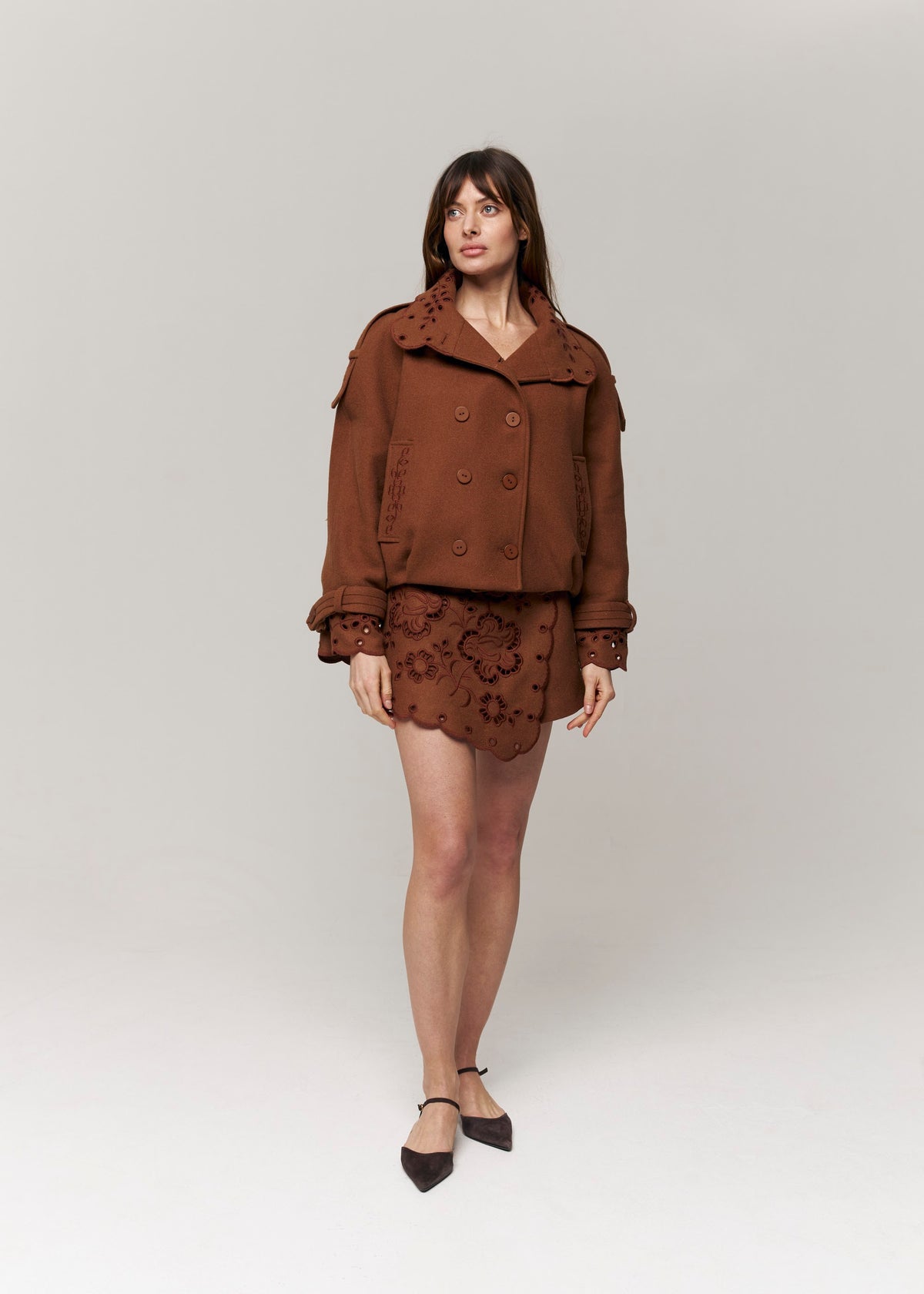 Desert Bloom Eyelet Wool Mini Skirt-Shorts