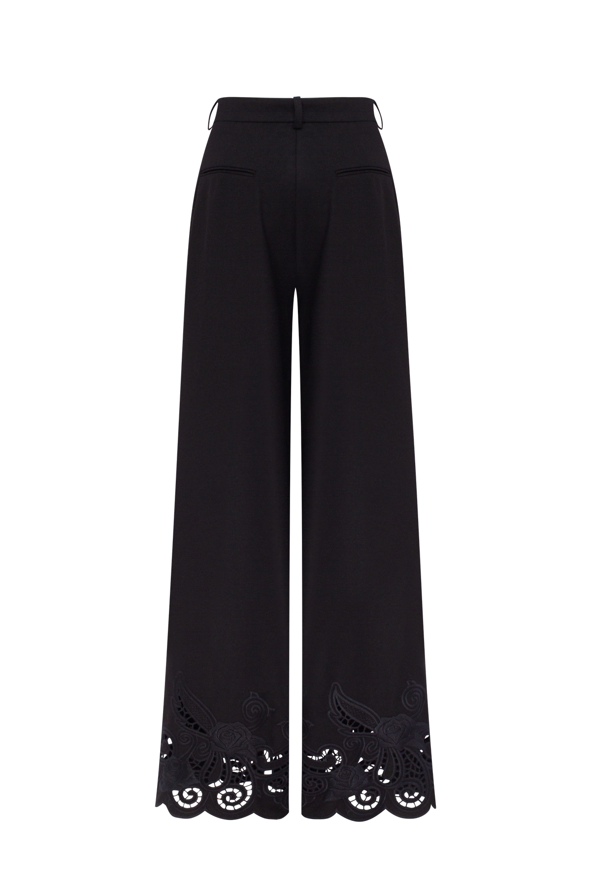 Black Rose Eyelet wide-leg pants in 100% wool