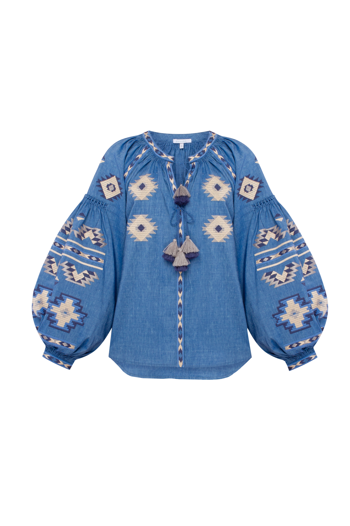 ROMBÉ blue embroidered linen blouse by ANNABO