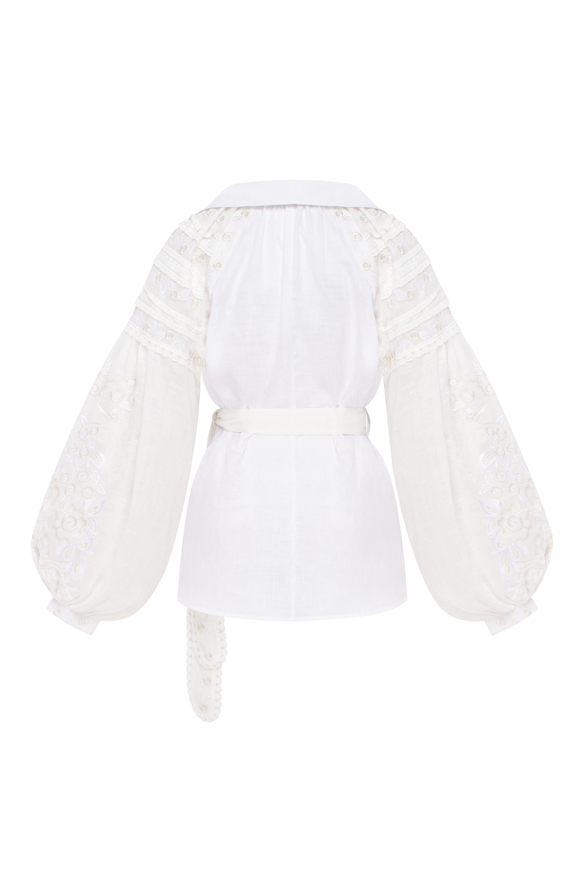 Roseveil Embroidered Linen Wrap Blouse – White