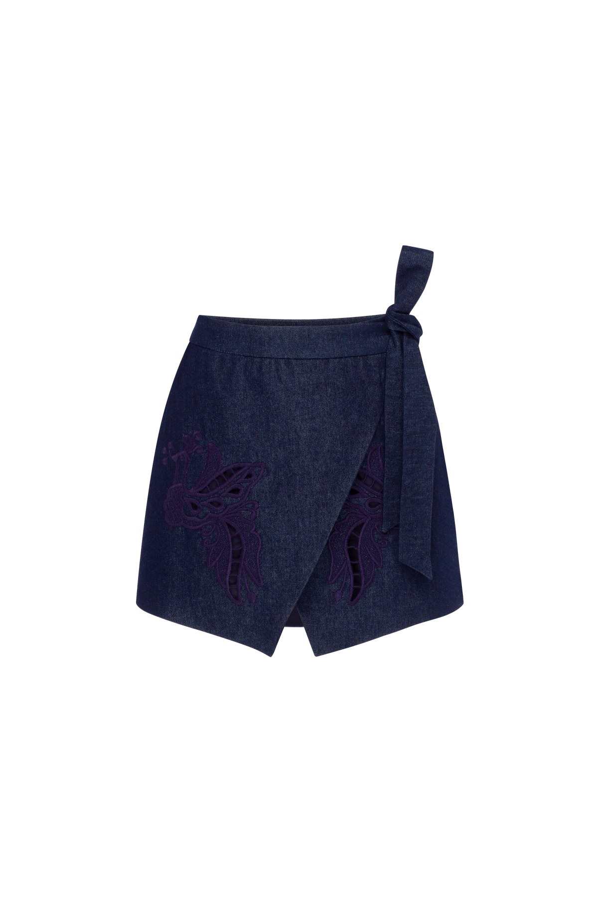 Midnight Rose dark blue embroidered cotton wrap skirt by ANNABO
