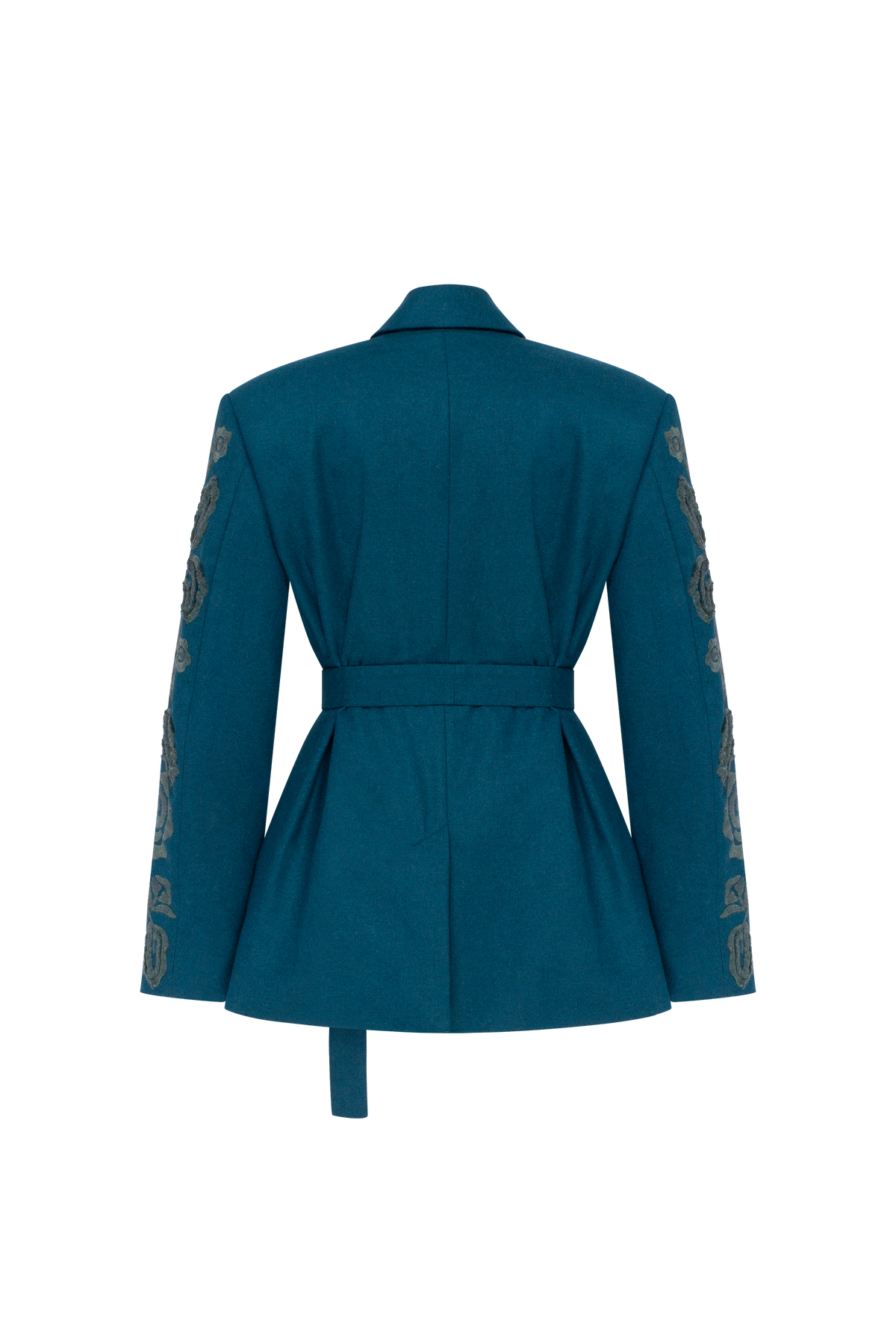 Velvet Rose Embroidered Wool Blazer – Deep Teal
