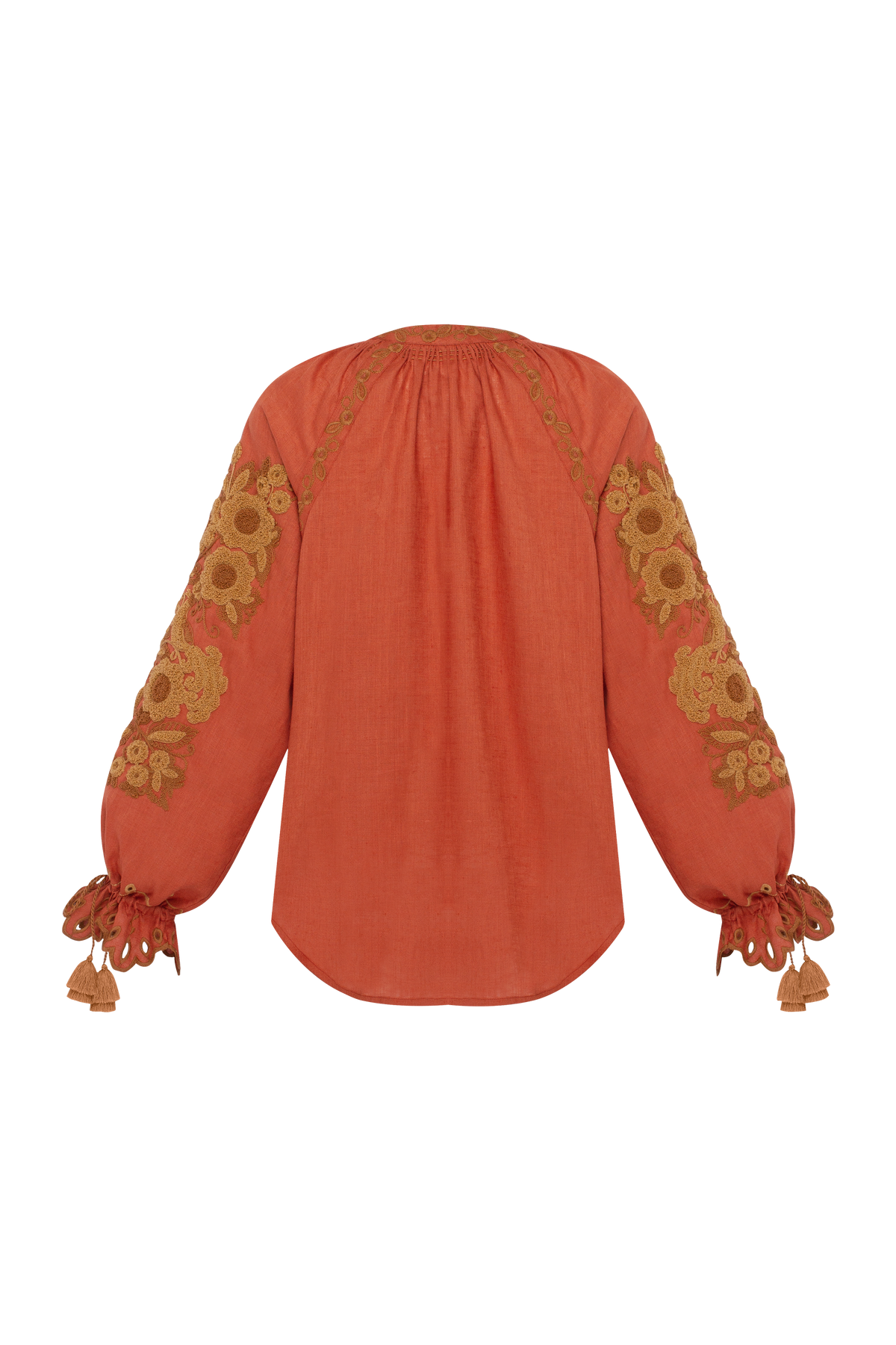 Harvest Sun Floral Embroidered Linen Blouse – Orange
