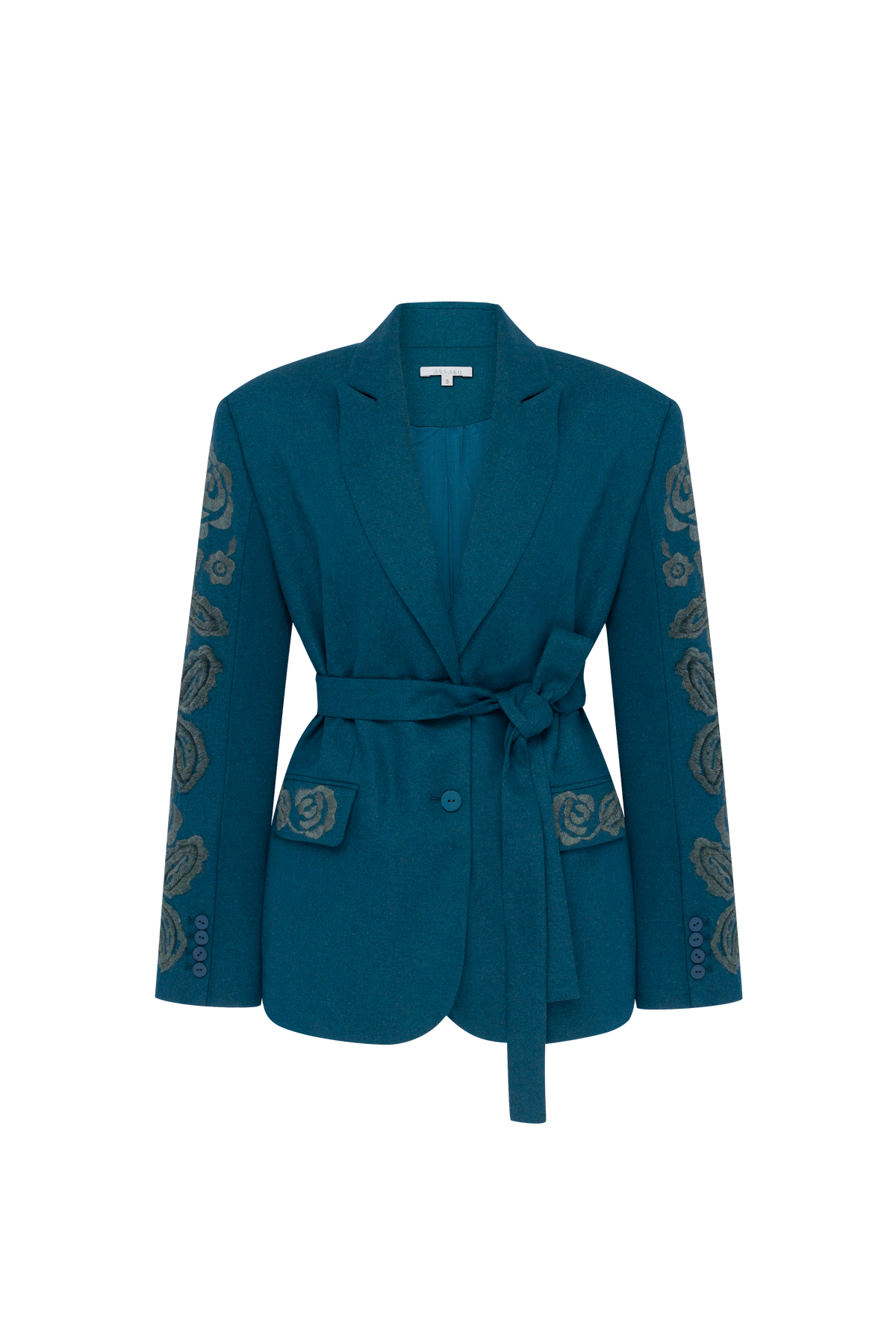 VELVET ROSE Deep Teal embroidered wool blazer by ANNABO