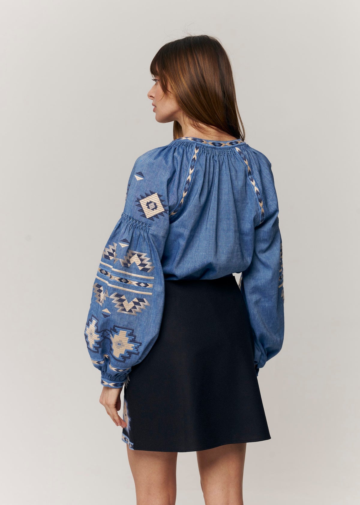 Rombé Geometric Embroidered Wool Mini Skirt – Blue