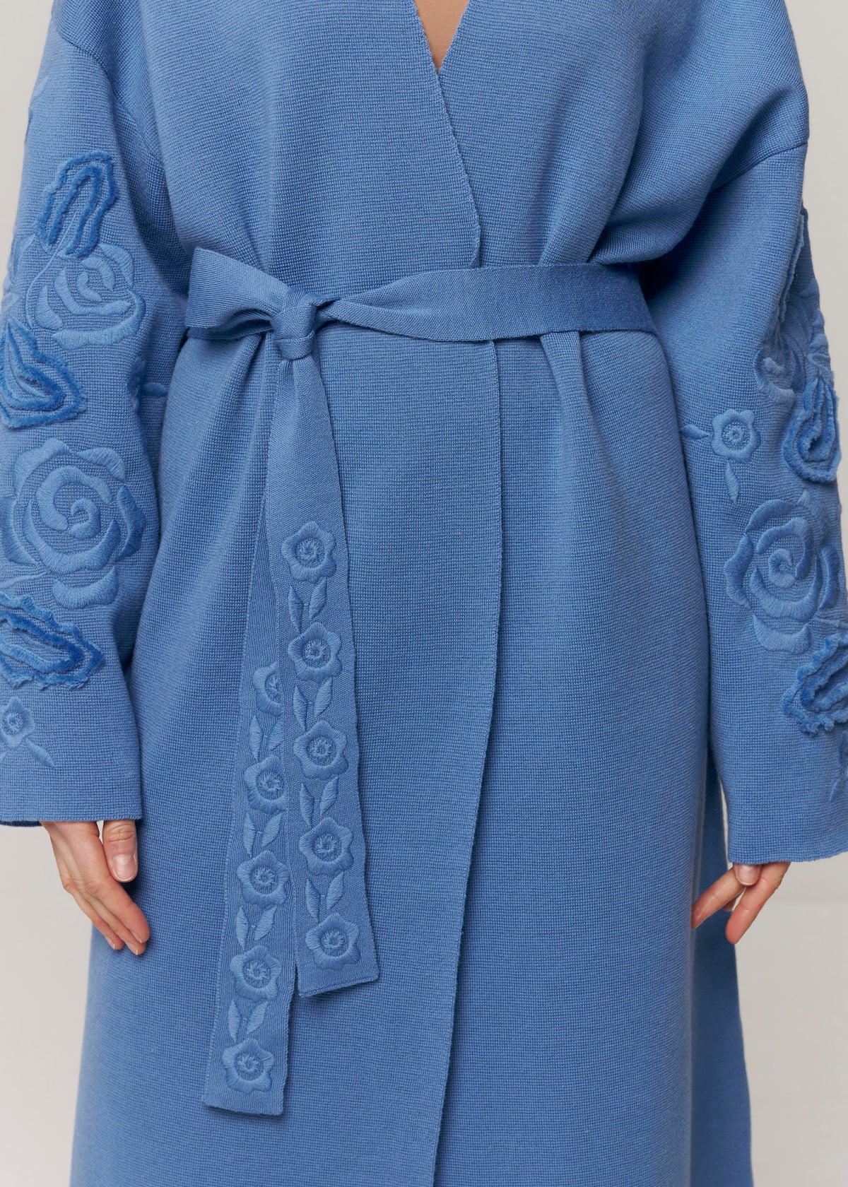 Blue Rose Belted Merino Wool Knit Coat