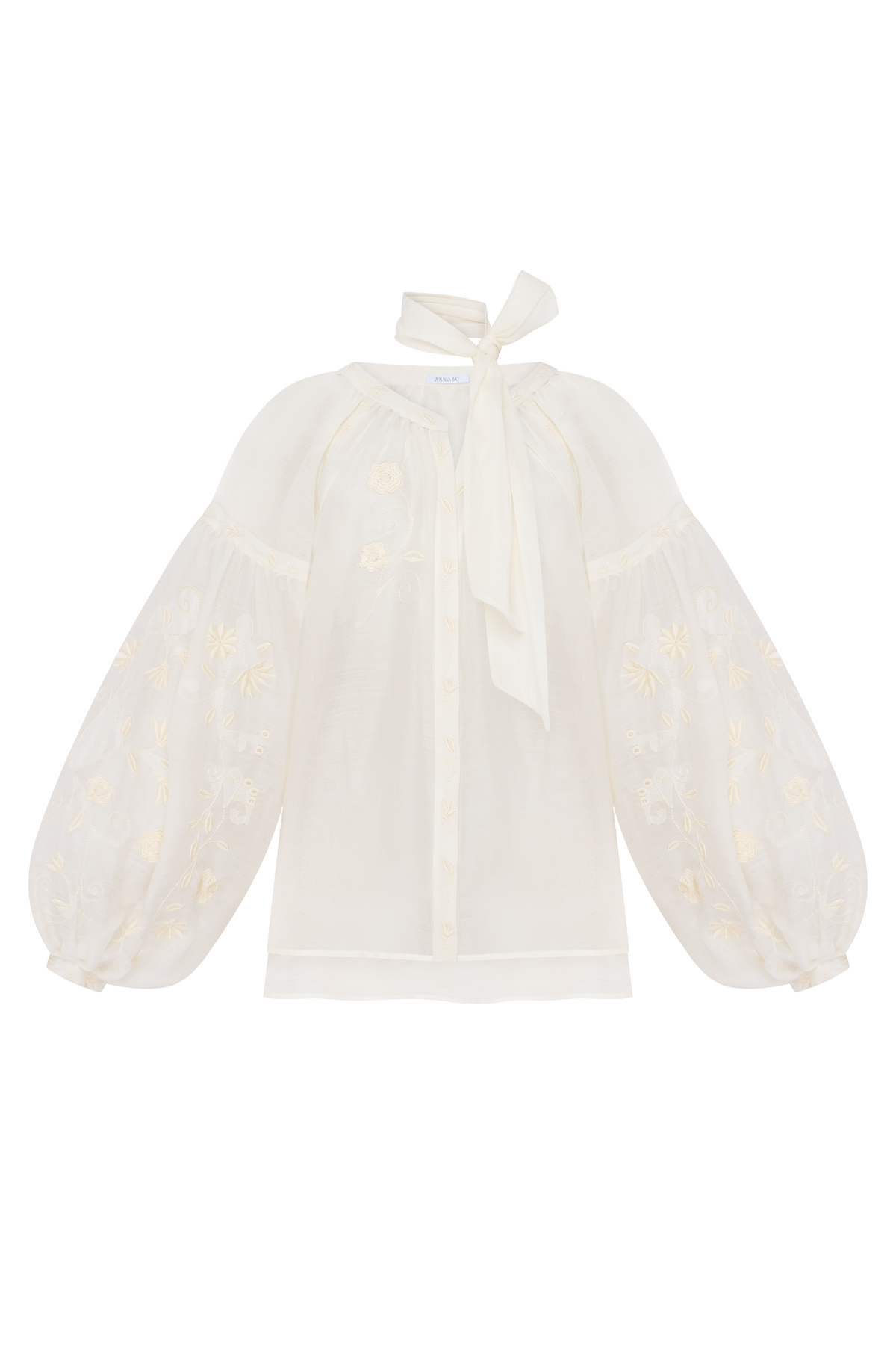 ETHEREA white silk blend embroidered blouse by ANNABO