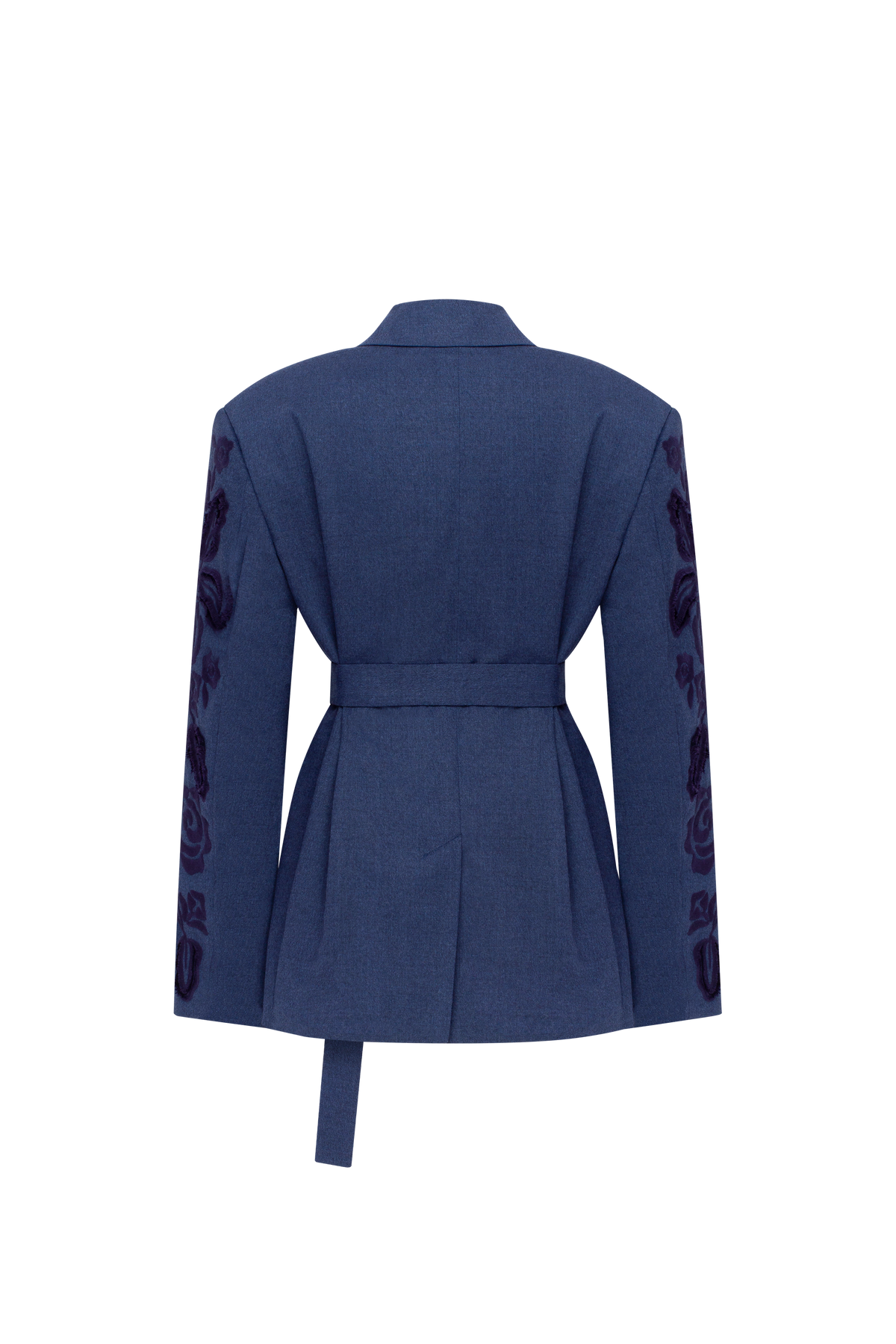 Velvet Rose Embroidered Wool Blazer – Steel Blue
