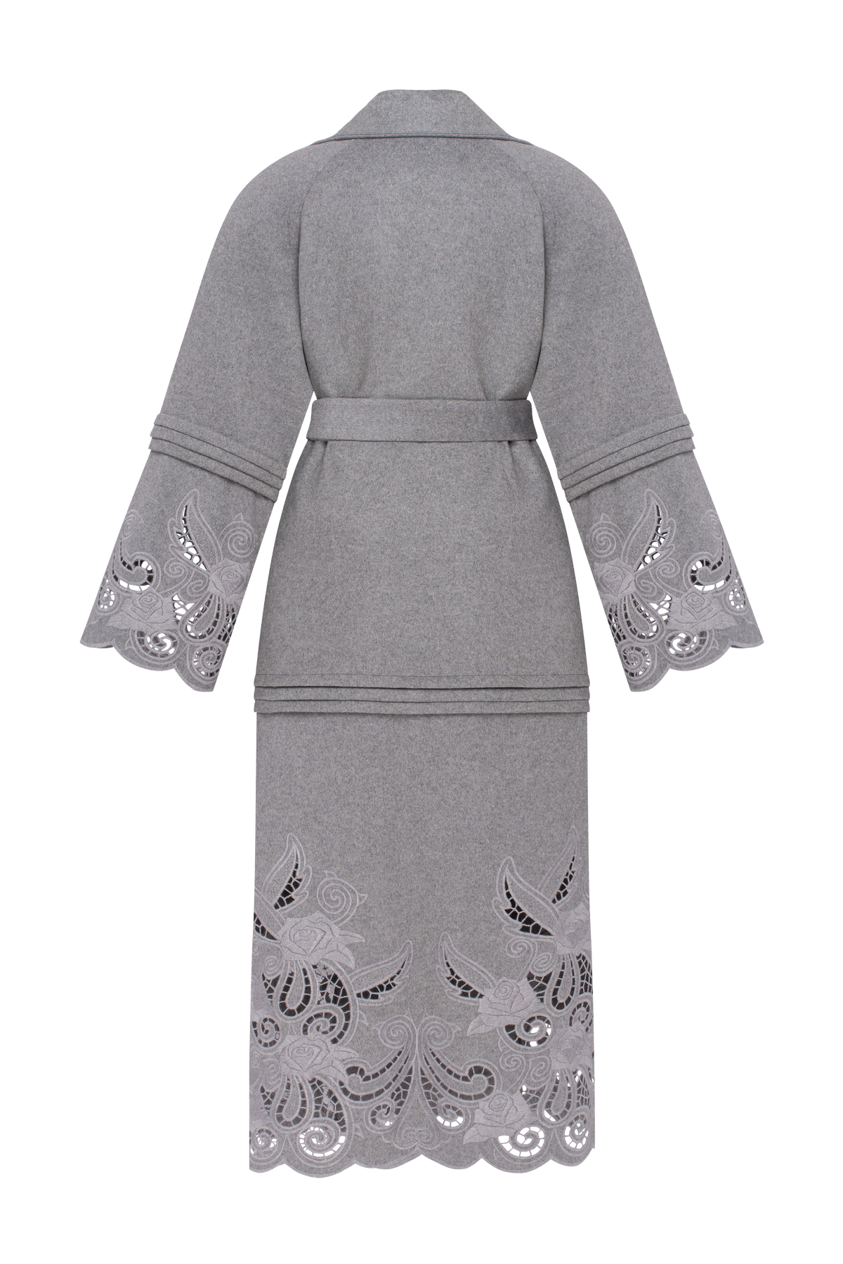 Rose Eclipse Grey Wool & Cashmere Eyelet Coat