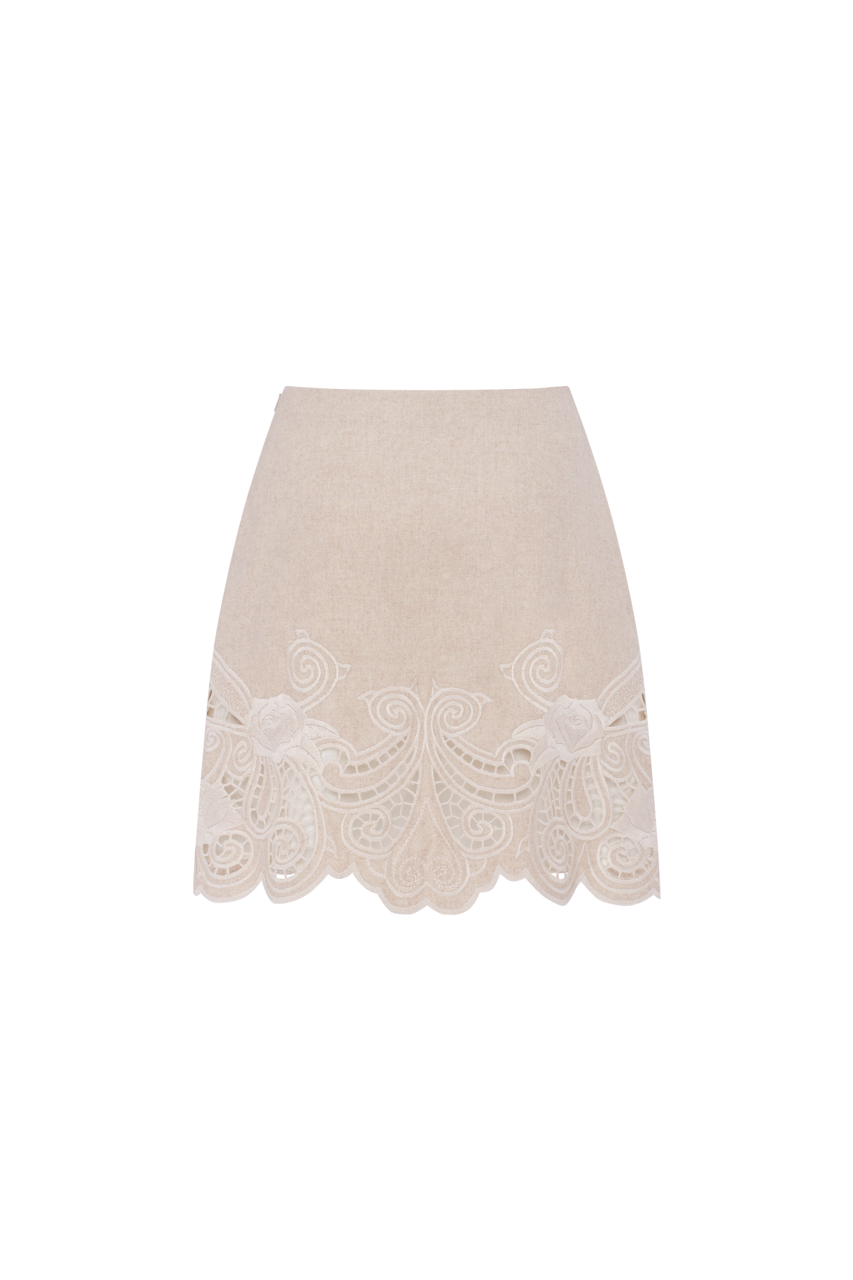 Rose Atelier Embroidered Wool Mini Skirt – Ivory