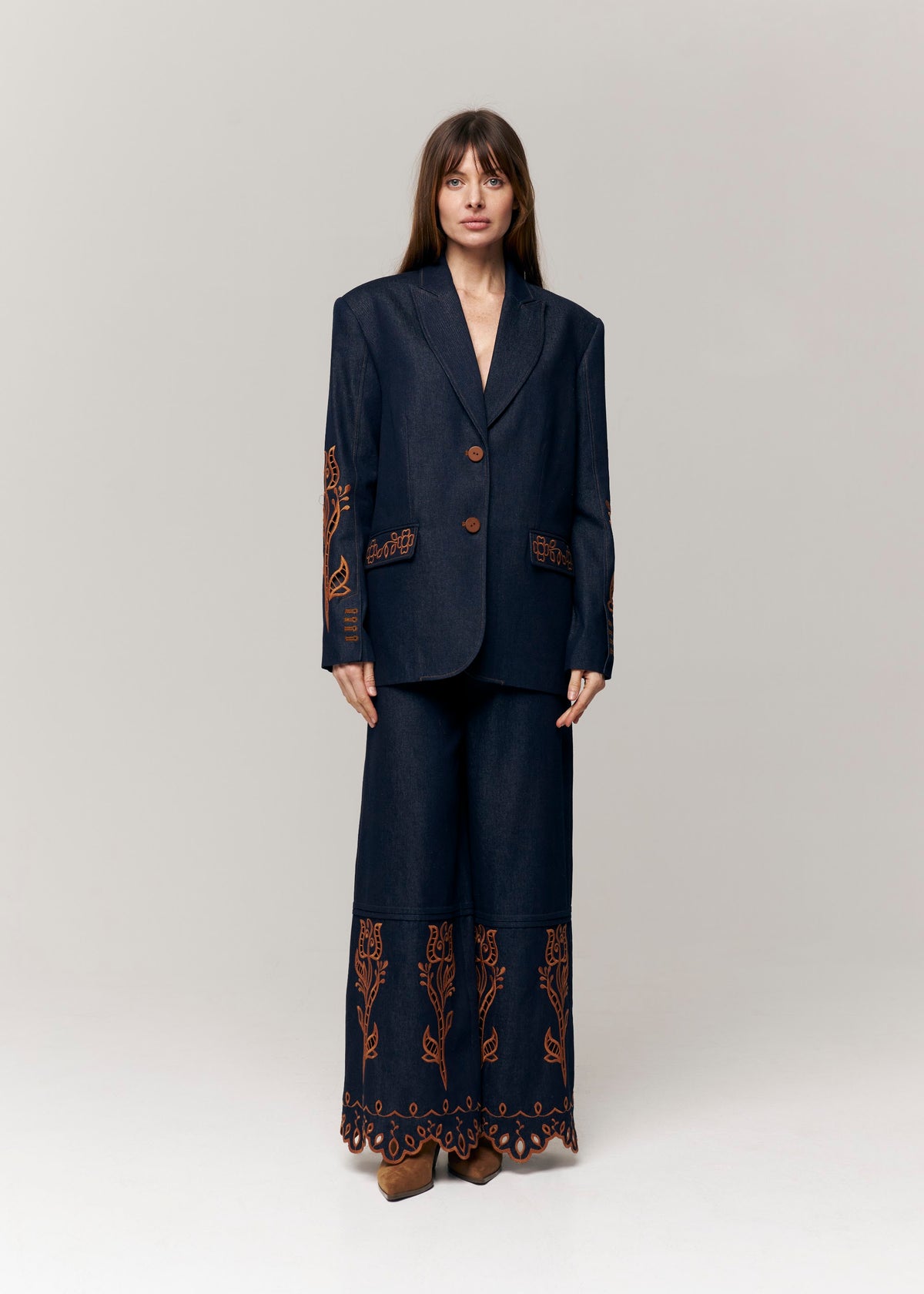 Rose Atelier Embroidered Denim Blazer