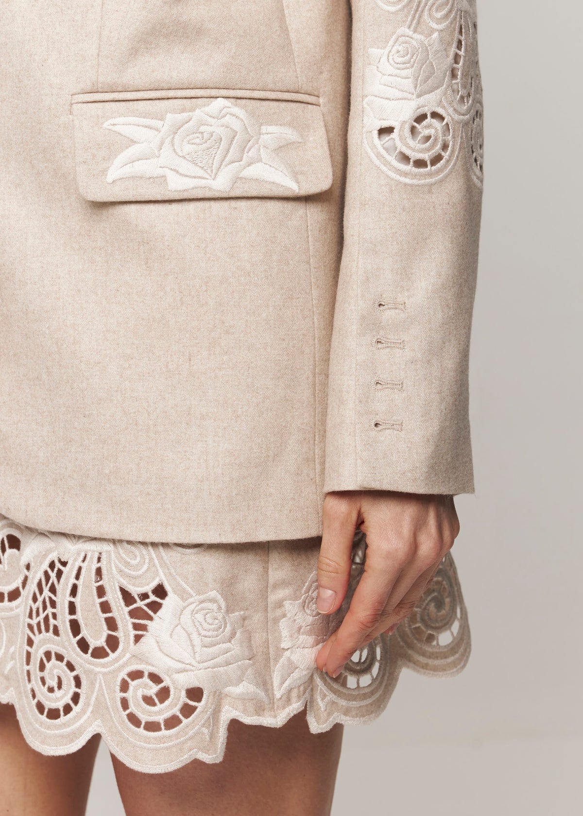 Rose Atelier Embroidered Wool Blazer – Ivory
