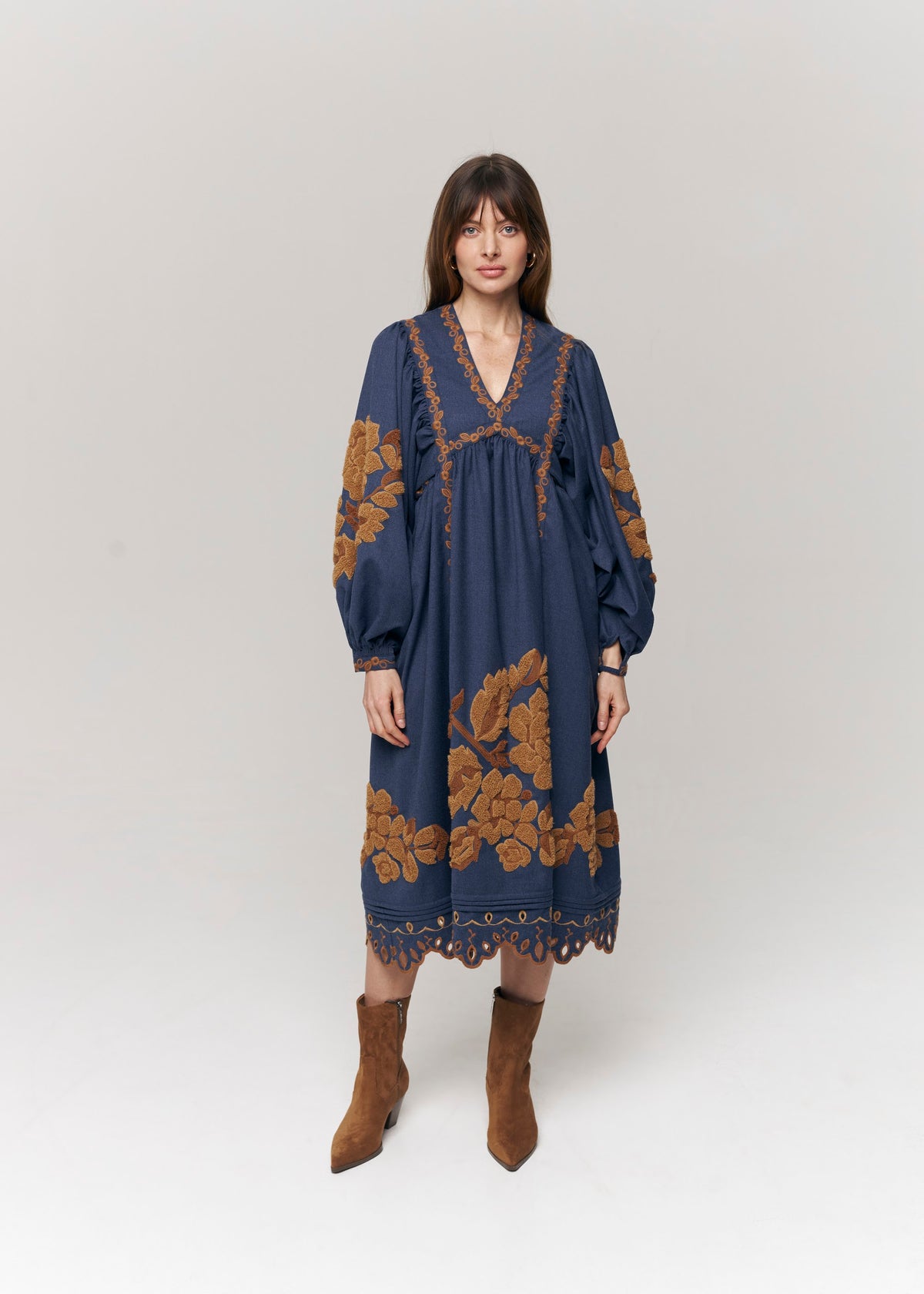 Amber Rose Embroidered Wool Midi Dress