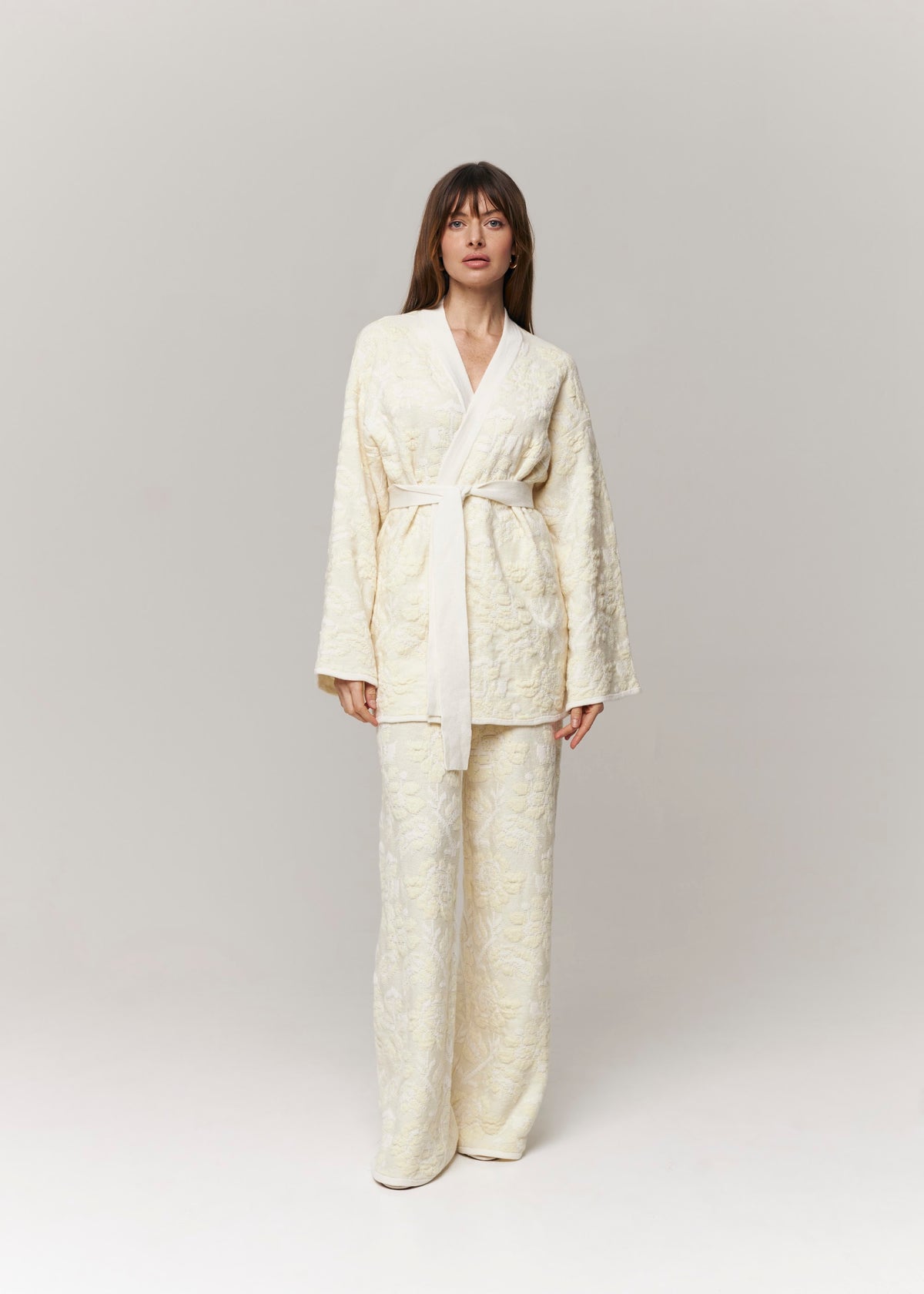 Pale Rose Merino Wool & Cashmere Jacquard Pants