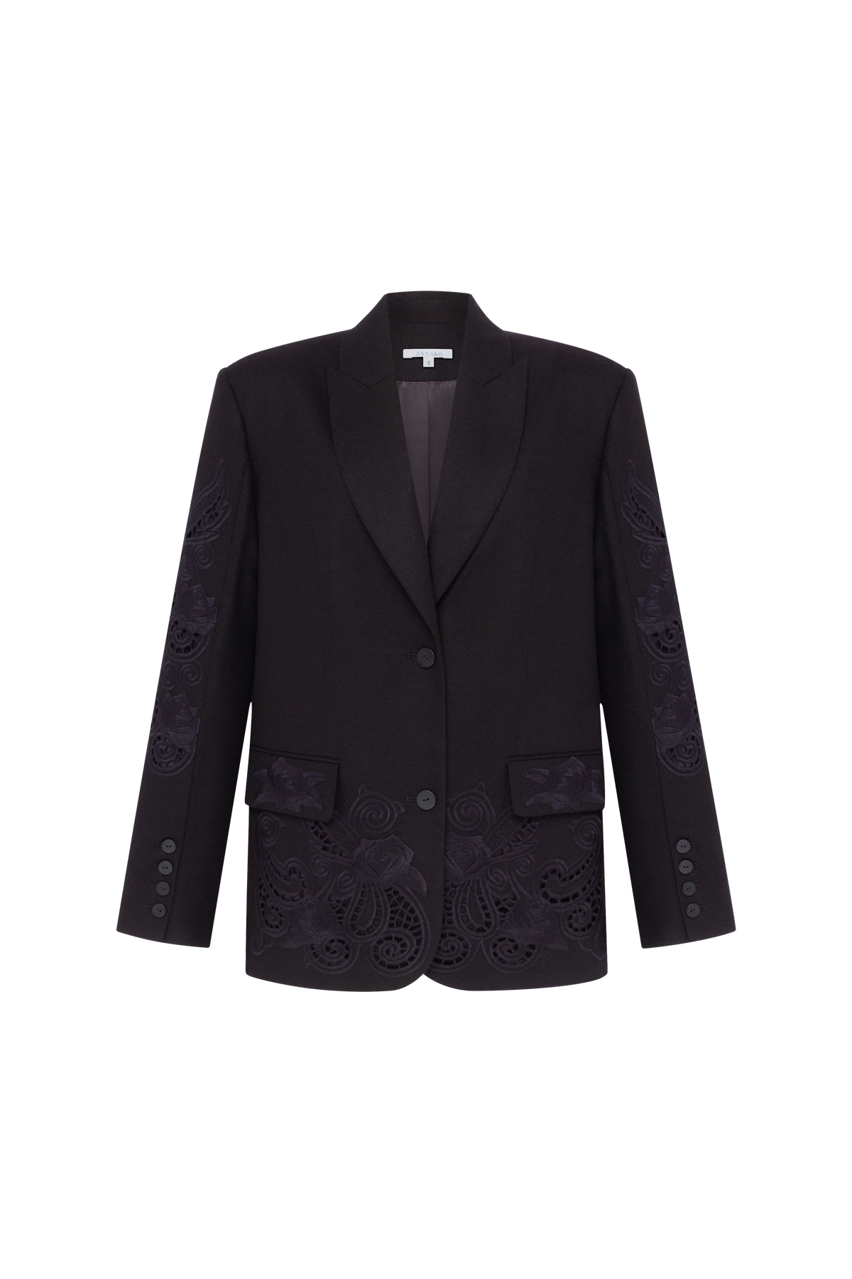 ROSE ATELIER black embroidered wool blazer by ANNABO