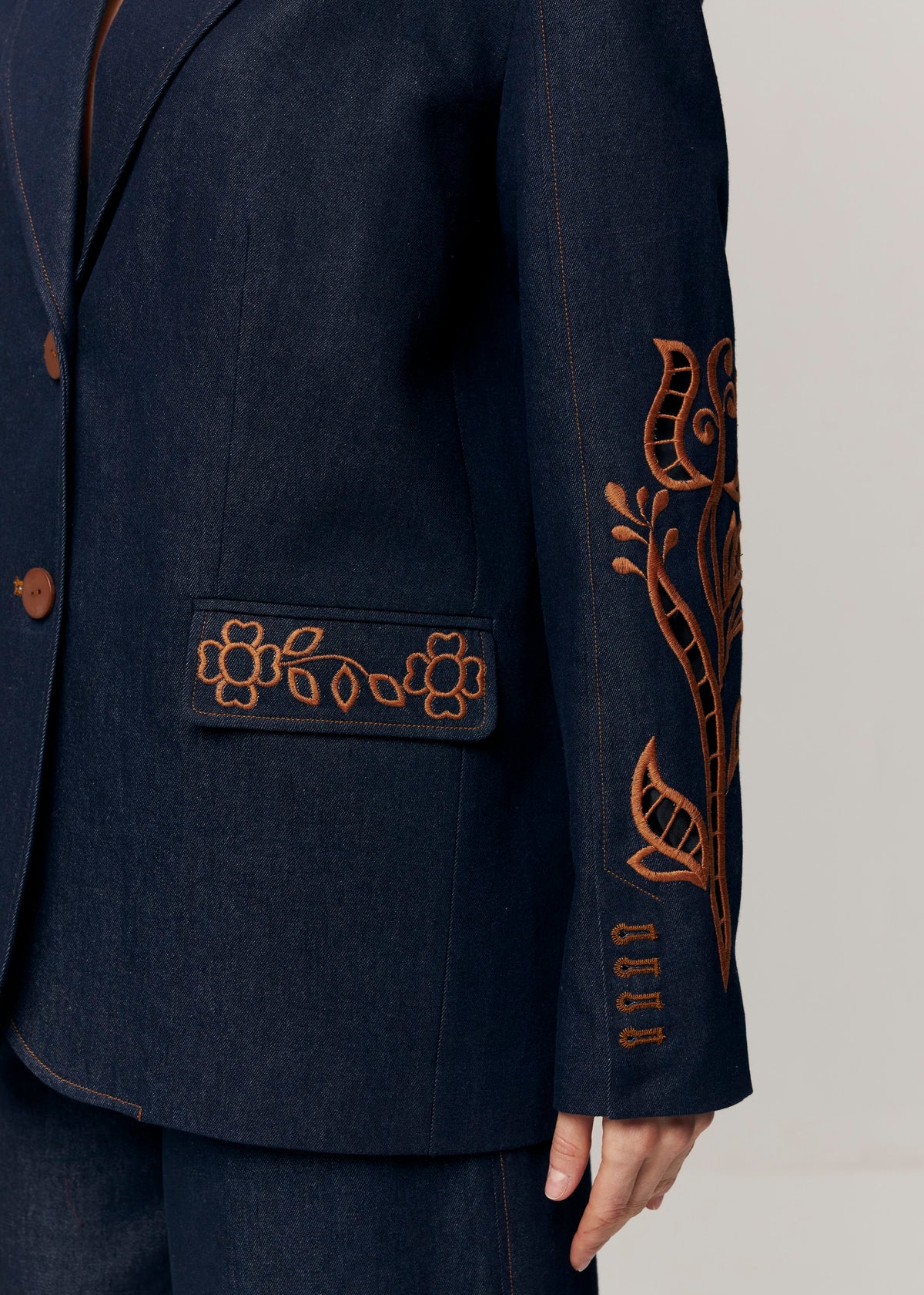 Rose Atelier Embroidered Denim Blazer