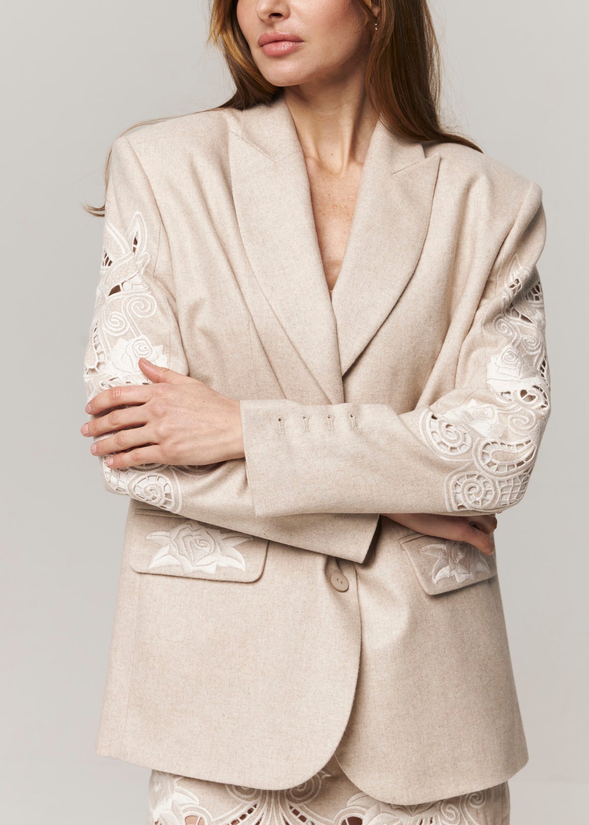 Rose Atelier Embroidered Wool Blazer – Ivory