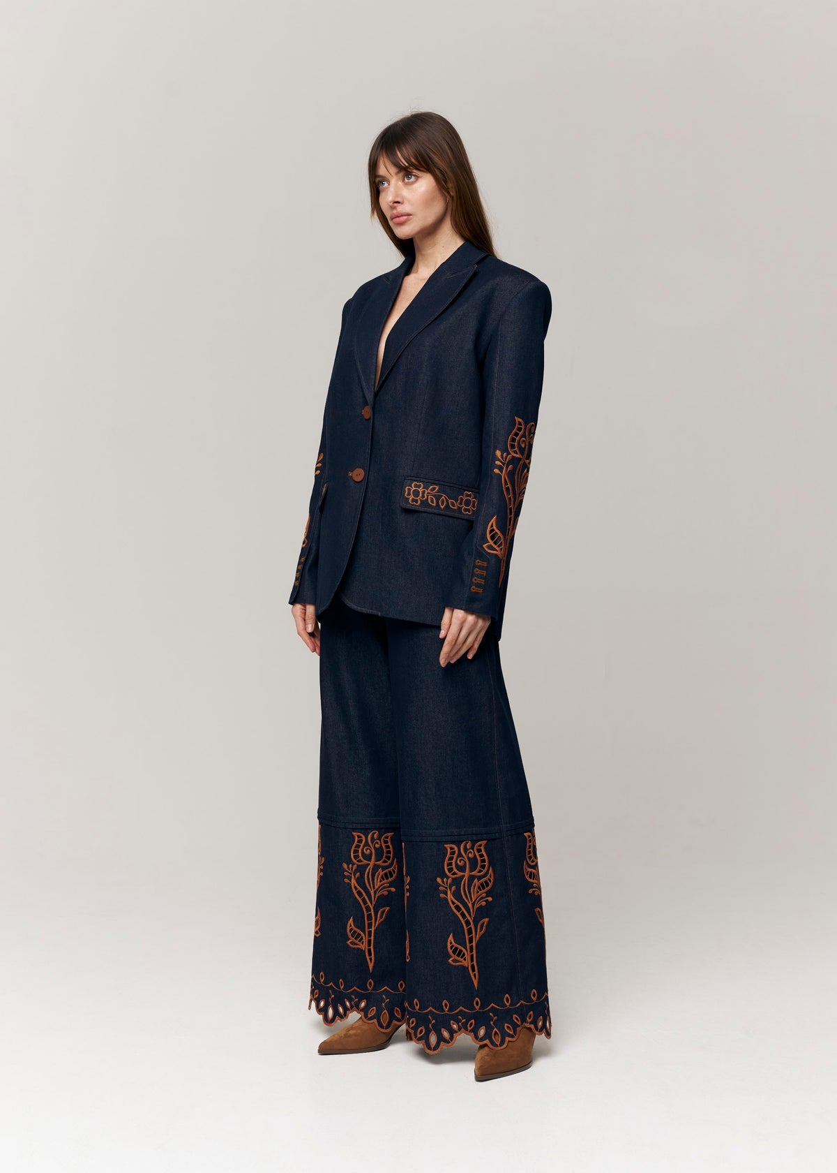 Rose Atelier Embroidered Denim Blazer