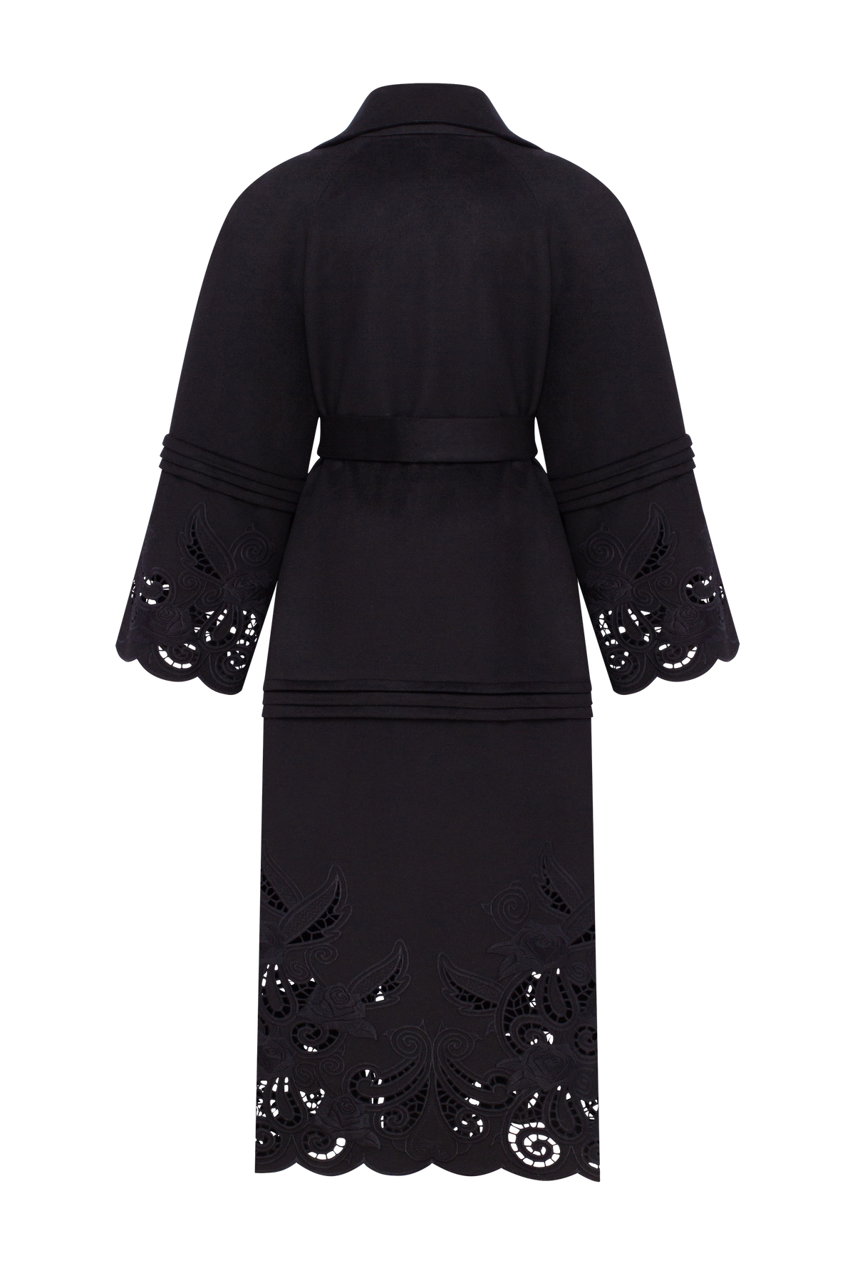 Rose Eclipse Black Wool & Cashmere Eyelet Coat