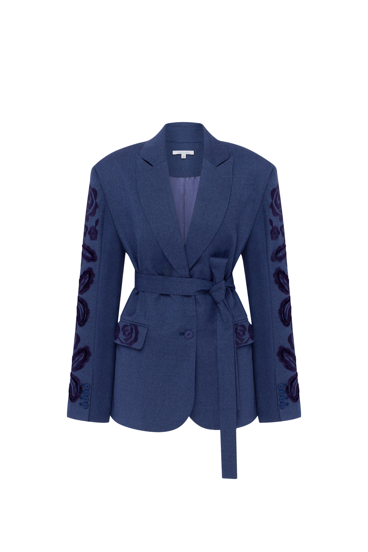 VELVET ROSE steel blue embroidered wool blazer by ANNABO