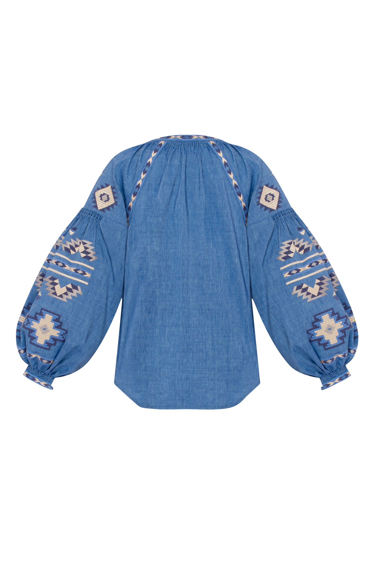 Rombé Geometric Embroidered Linen Blouse – Blue