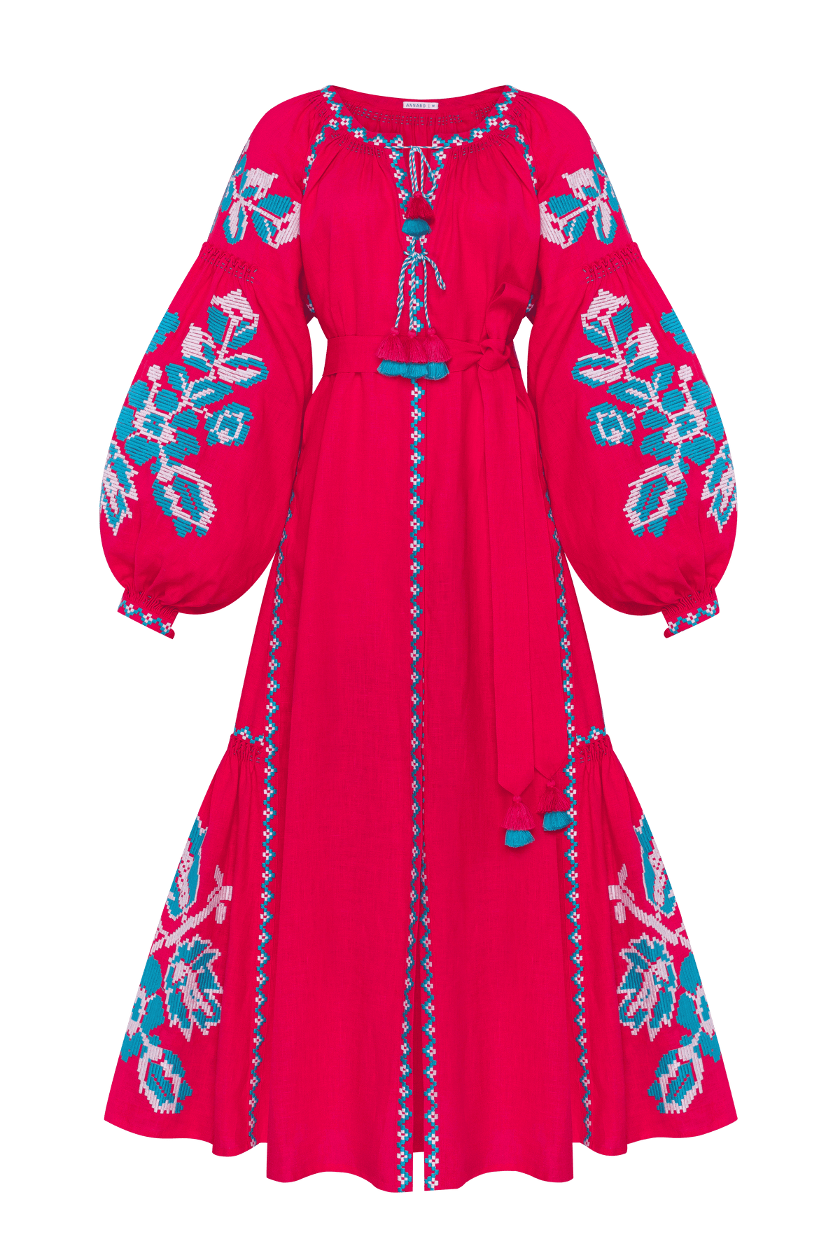 Pixel Rose Fuchsia Maxi Dress