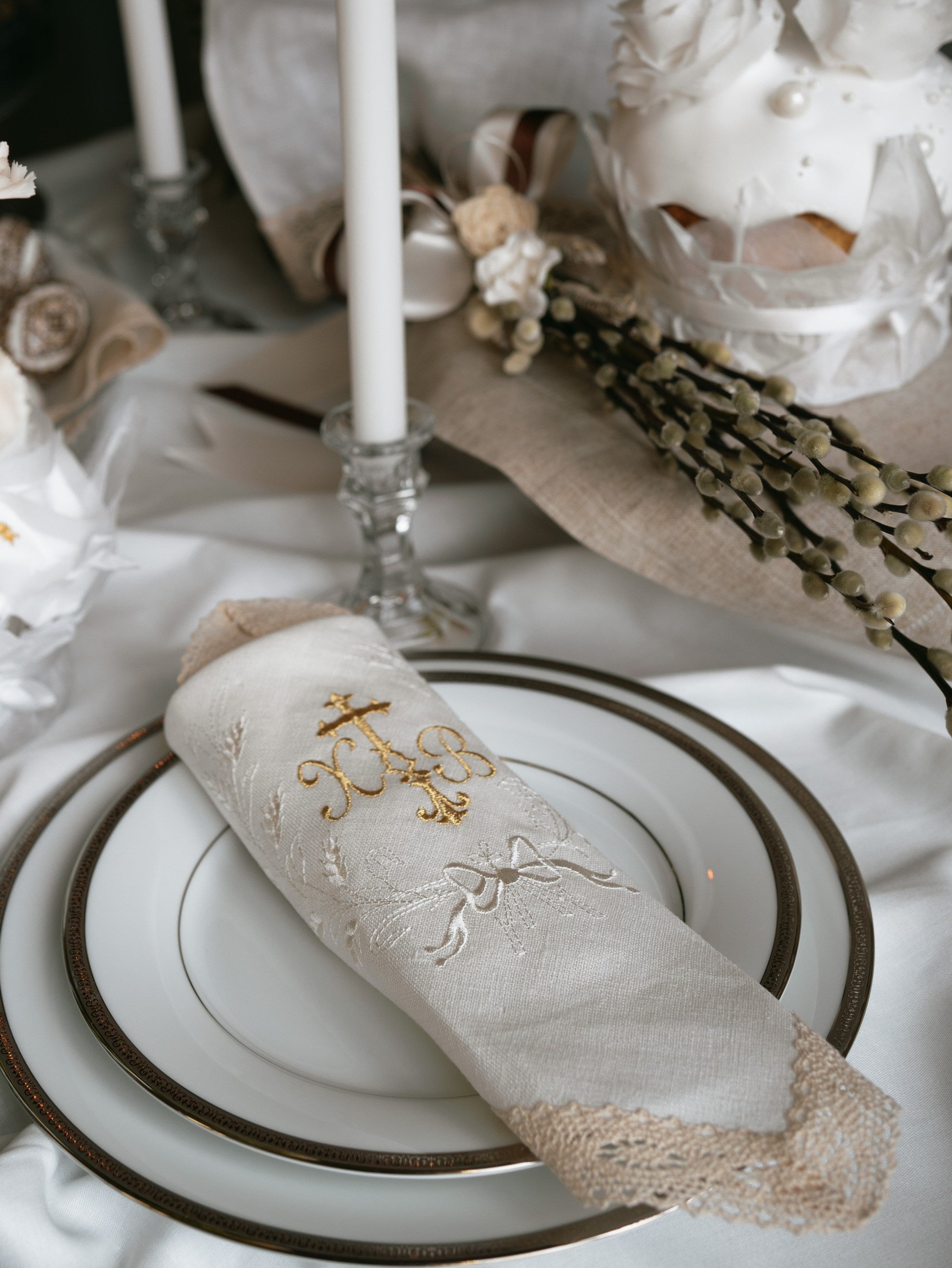 Embroidered Linen Easter Napkin