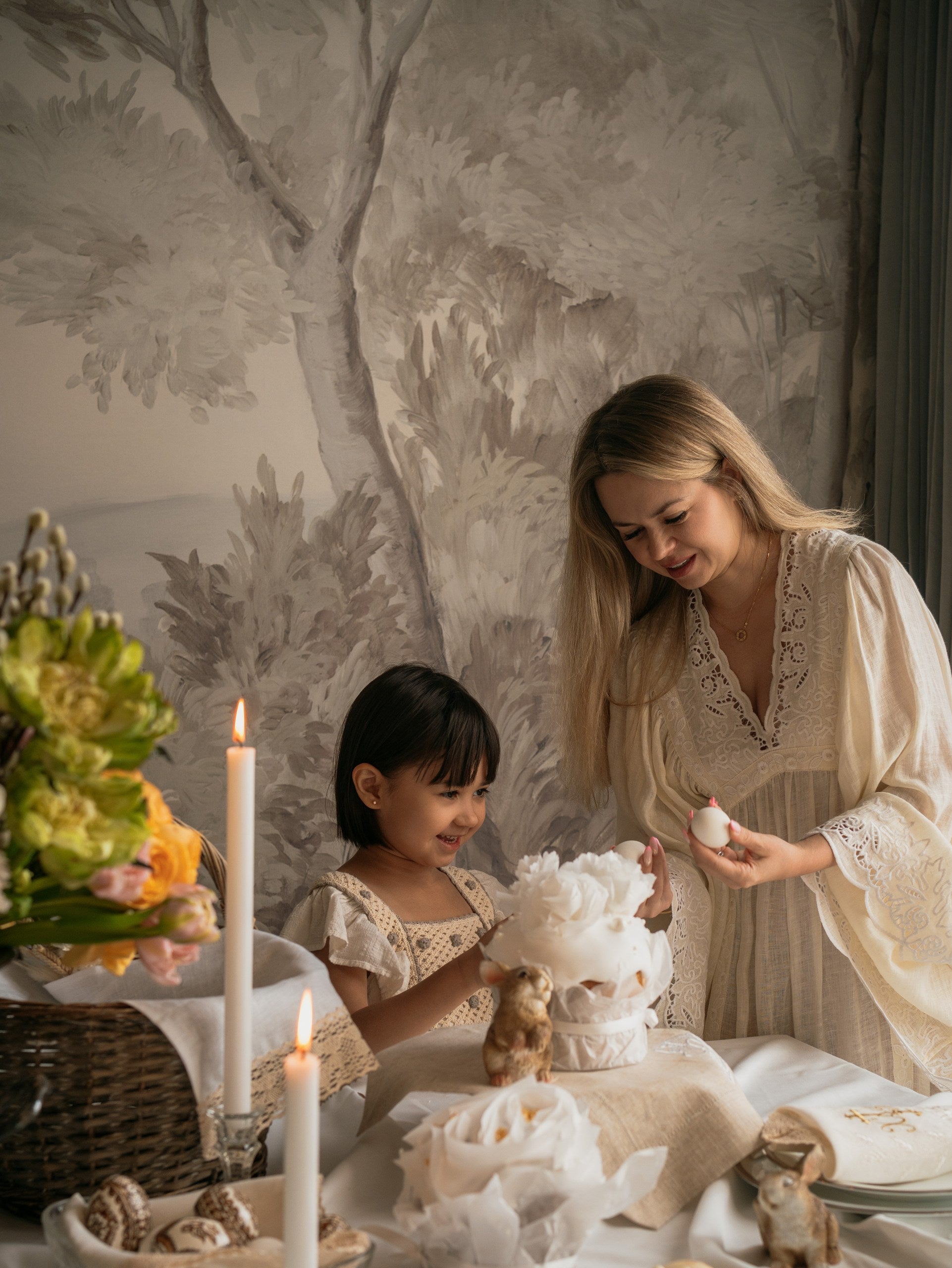 ANNABO white linen towel Easter styling