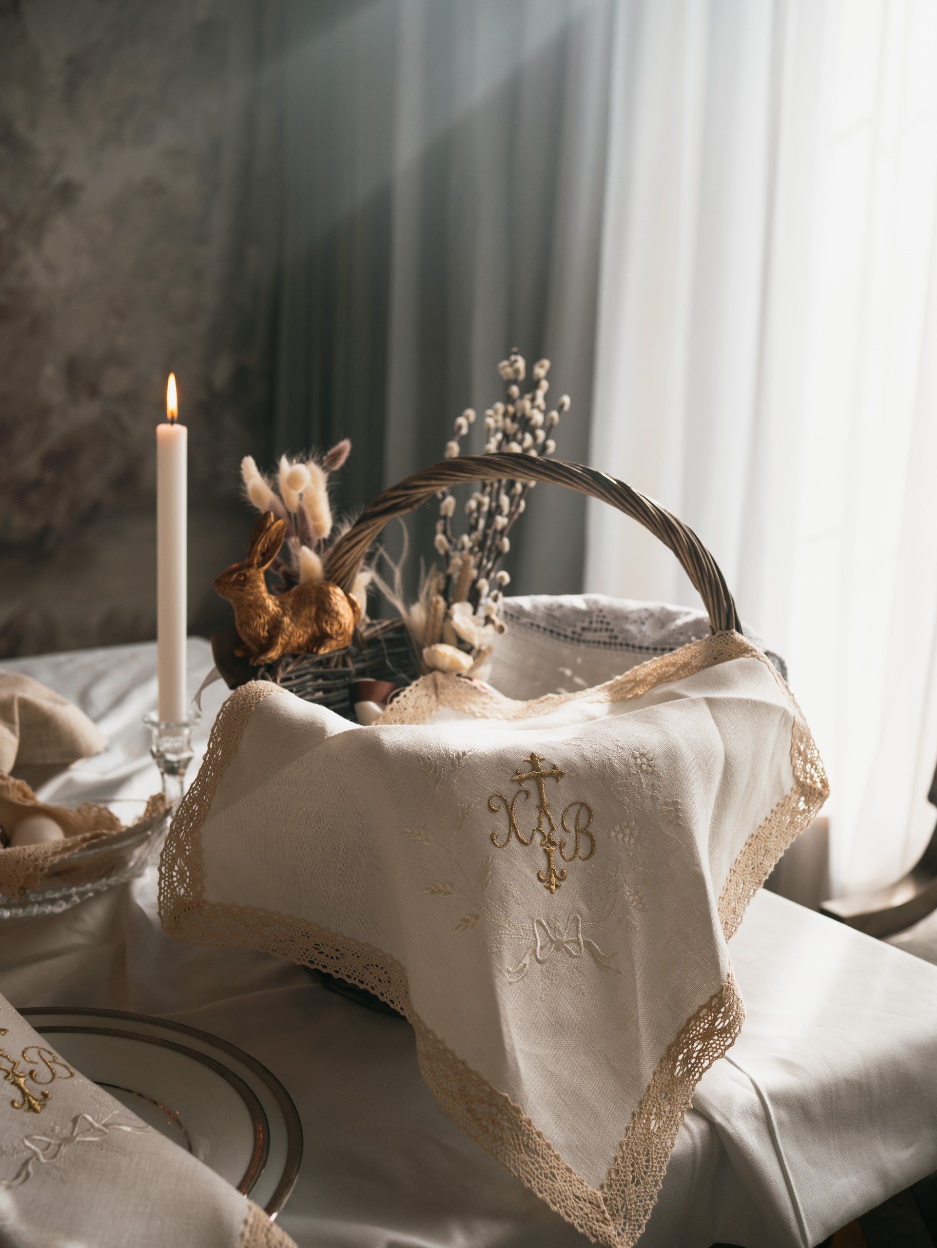 Embroidered Linen Easter Napkin