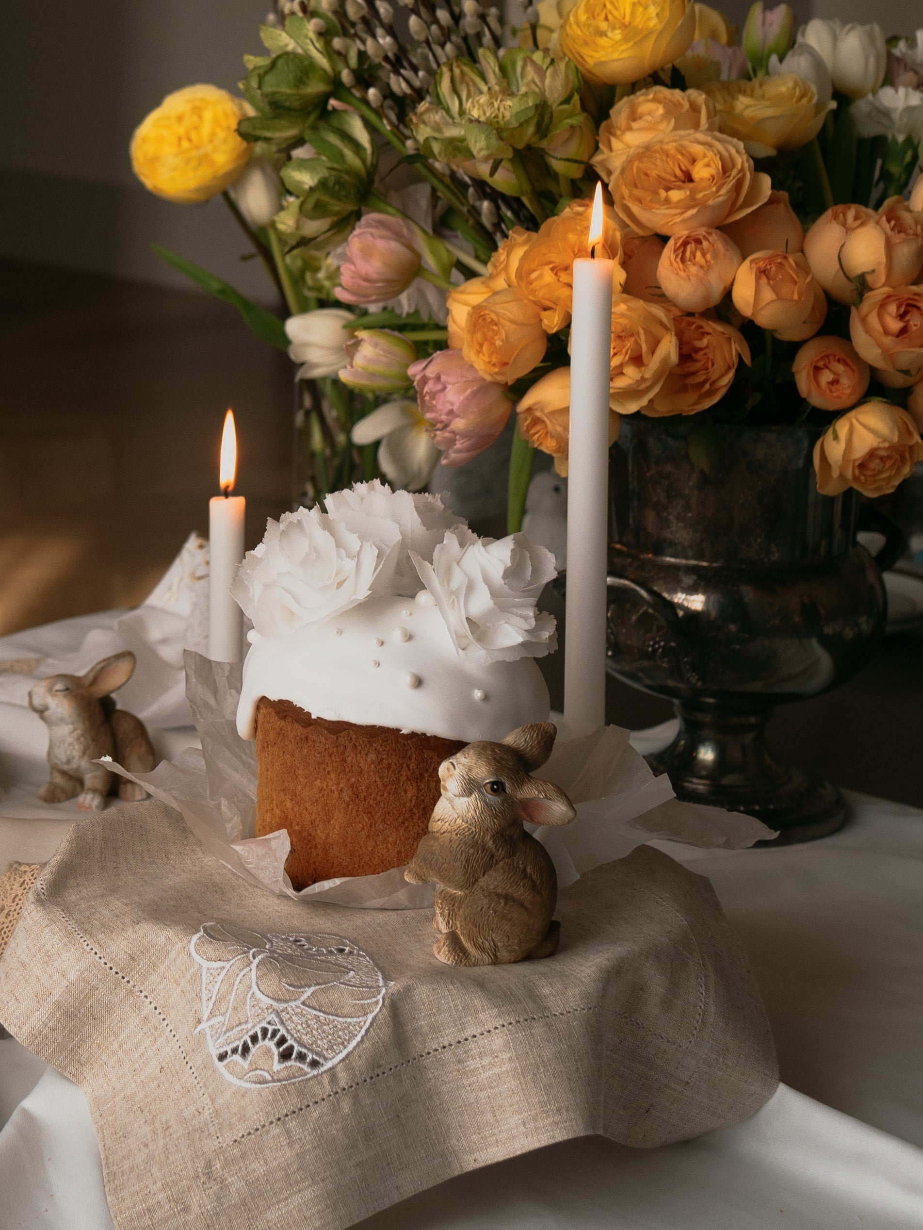 embroidered linen napkin Easter table decor