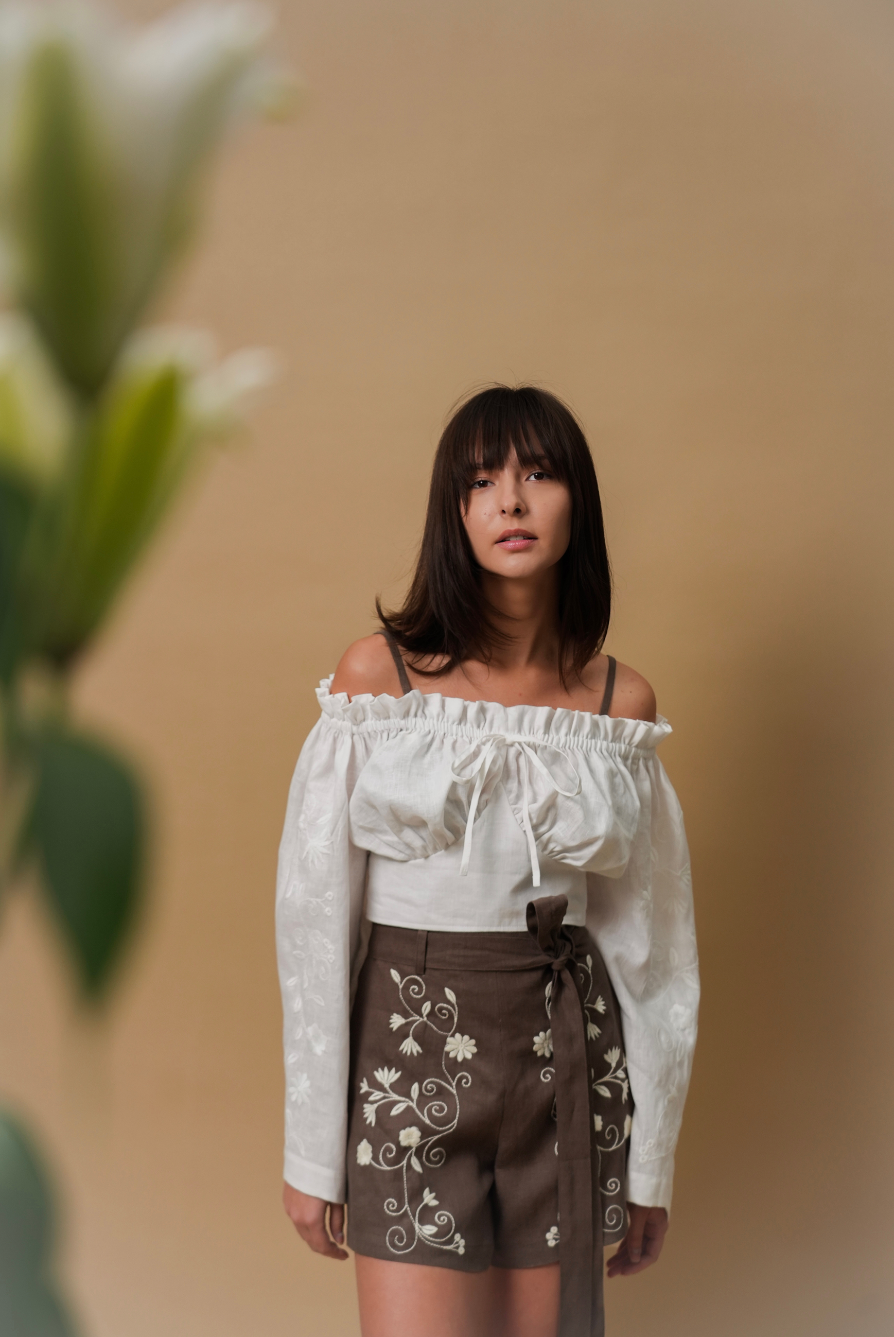 Spring Mirage Off-the-Shoulder Crop Blouse